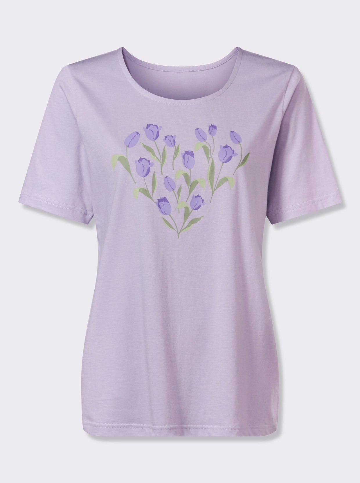 Kurzarmshirt mit platziertem Tulpen-Druck - flieder-lila