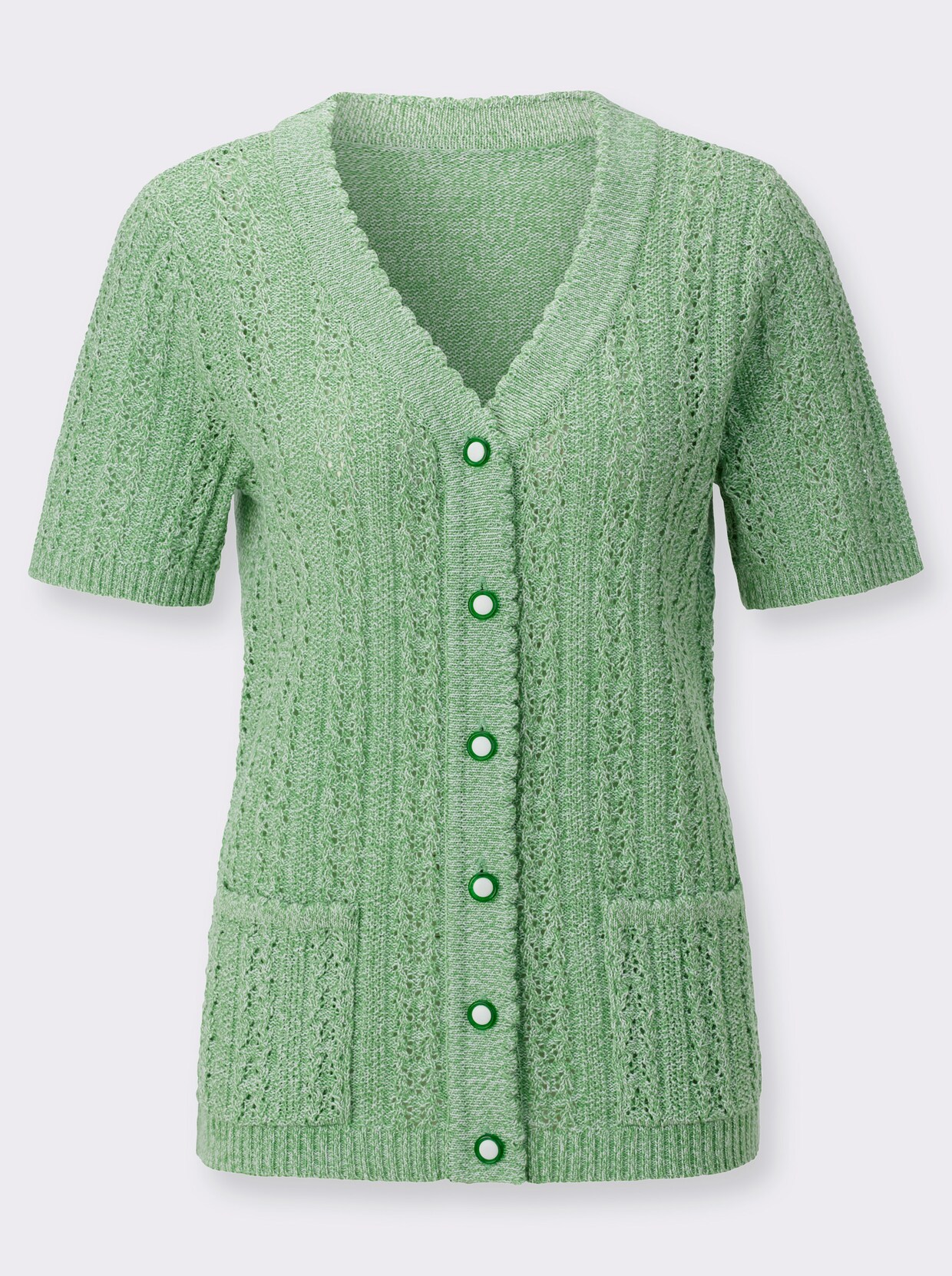 Ajourstrickjacke - apfel-ecru-meliert