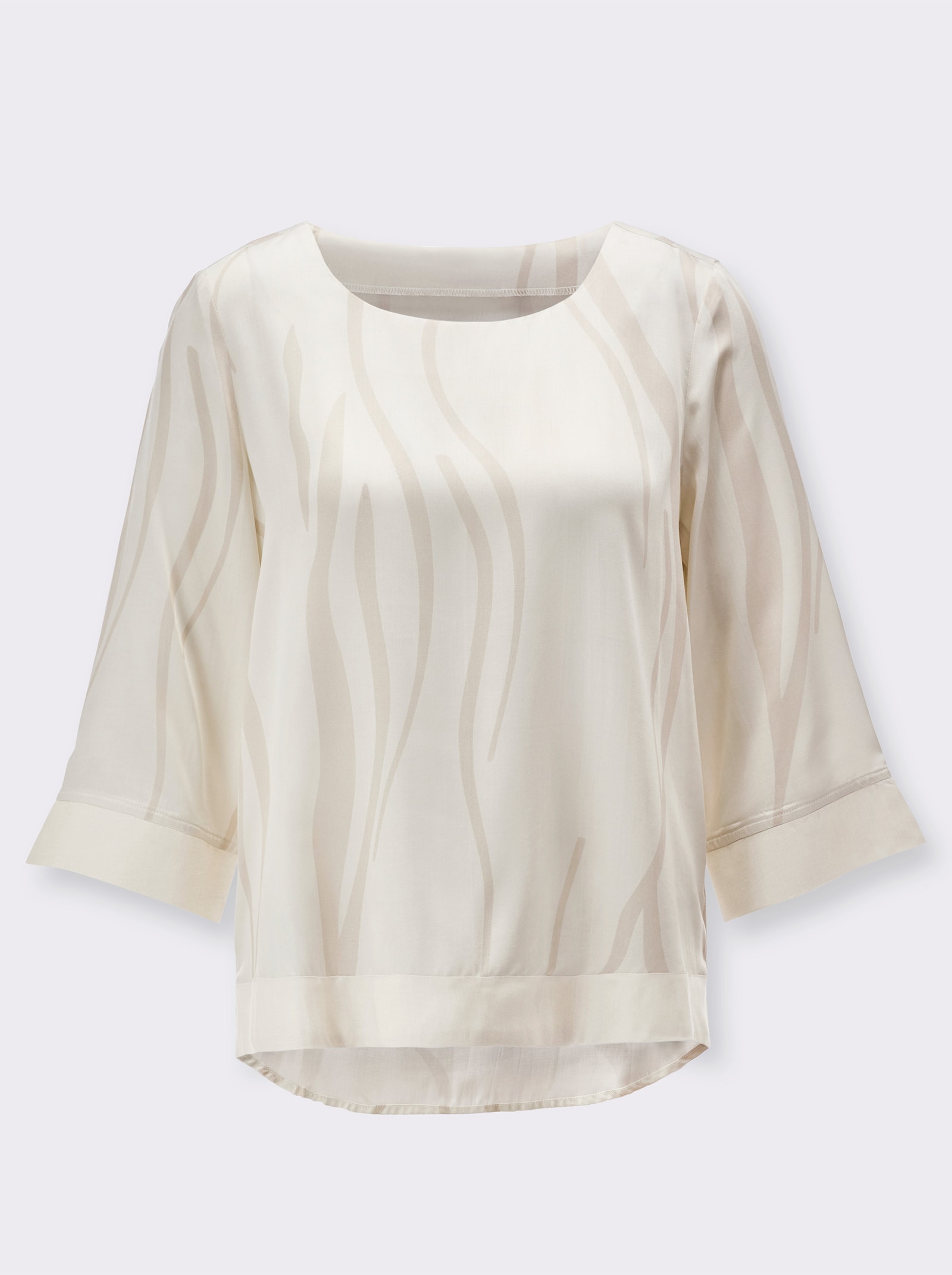 Schlupfbluse , hinten länger gearbeitet - sand-champagner-bedruckt