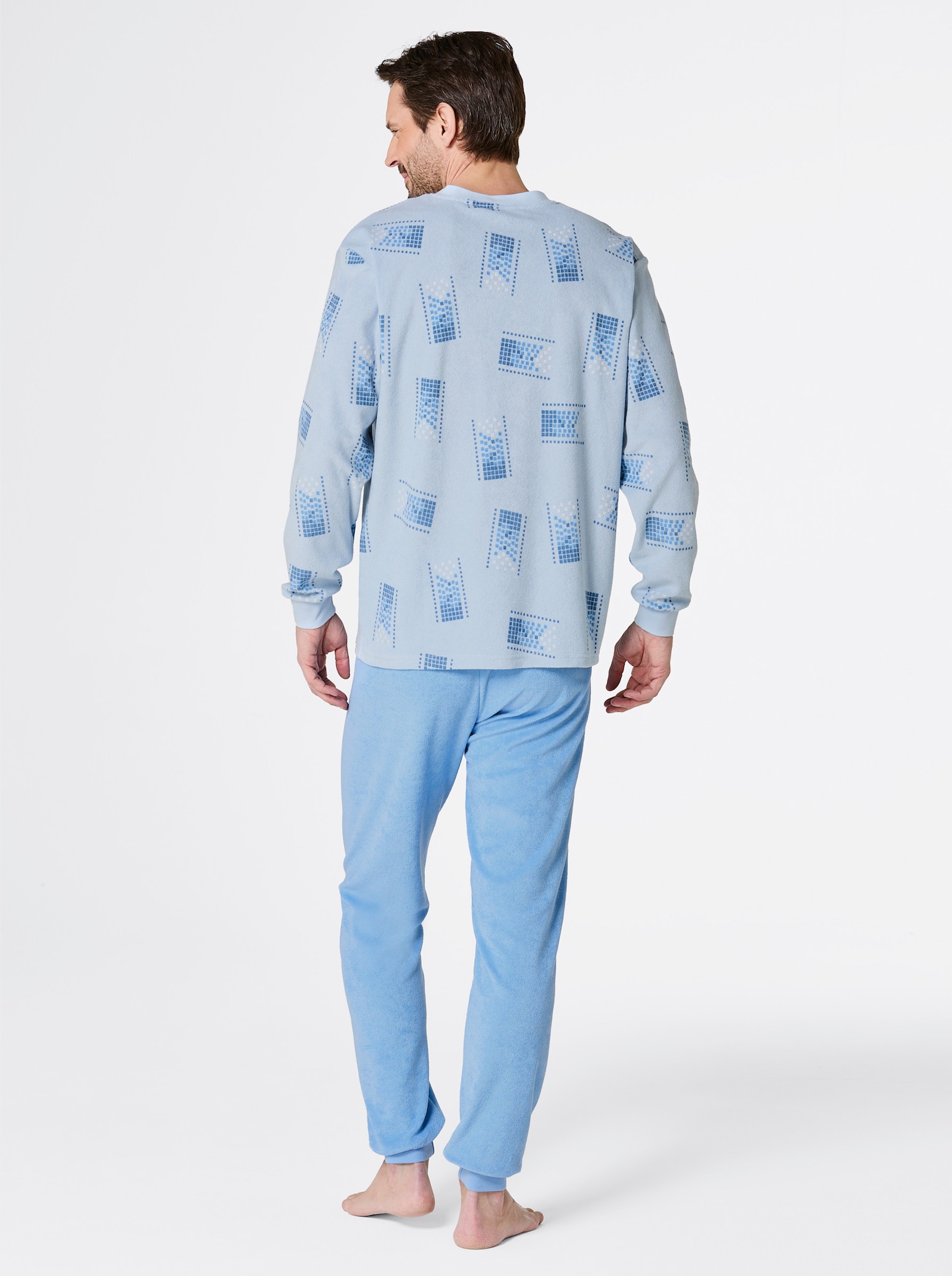 KINGsCLUB Schlafanzug aus Feinfrottee - hellblau-bedruckt