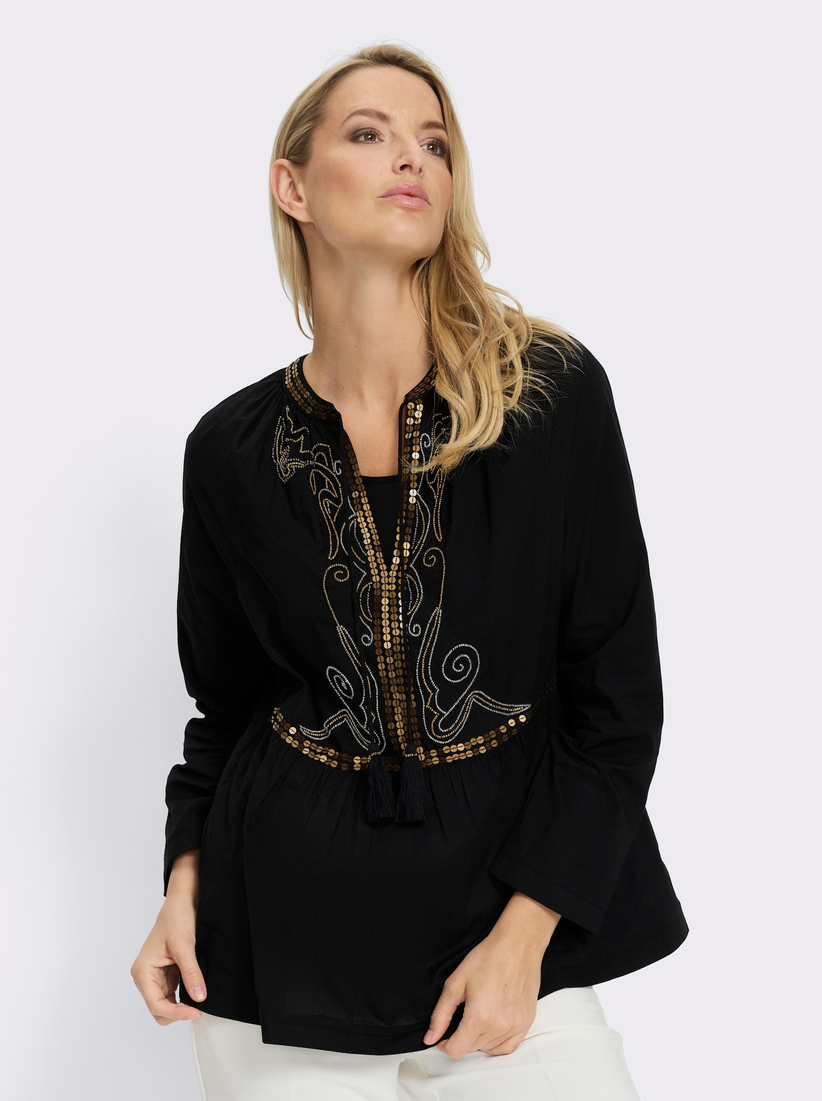 heine Tunique avec paillettes et perles décoratives - noir