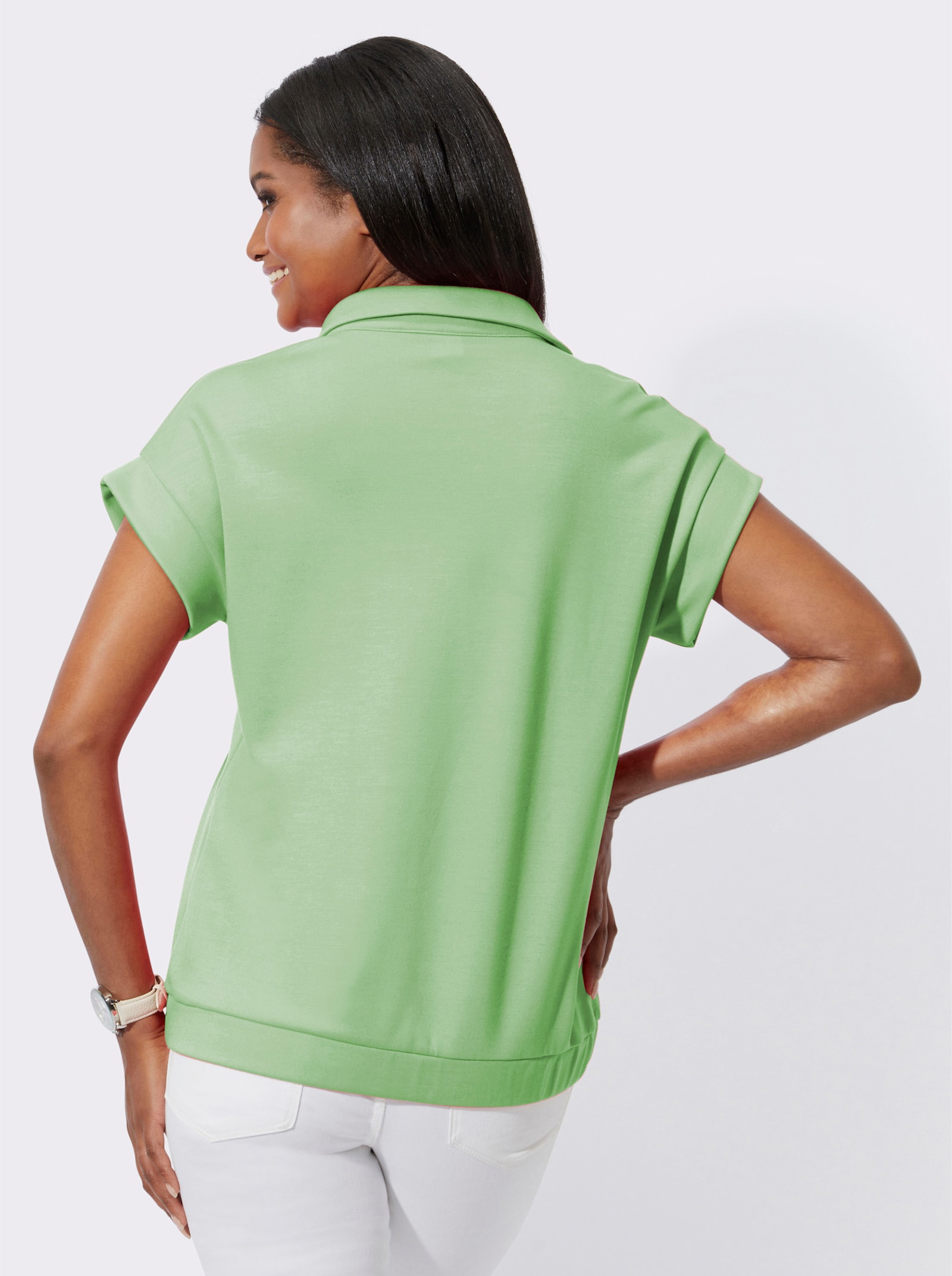 Poloshirt mit überschnittenen Schultern - reseda