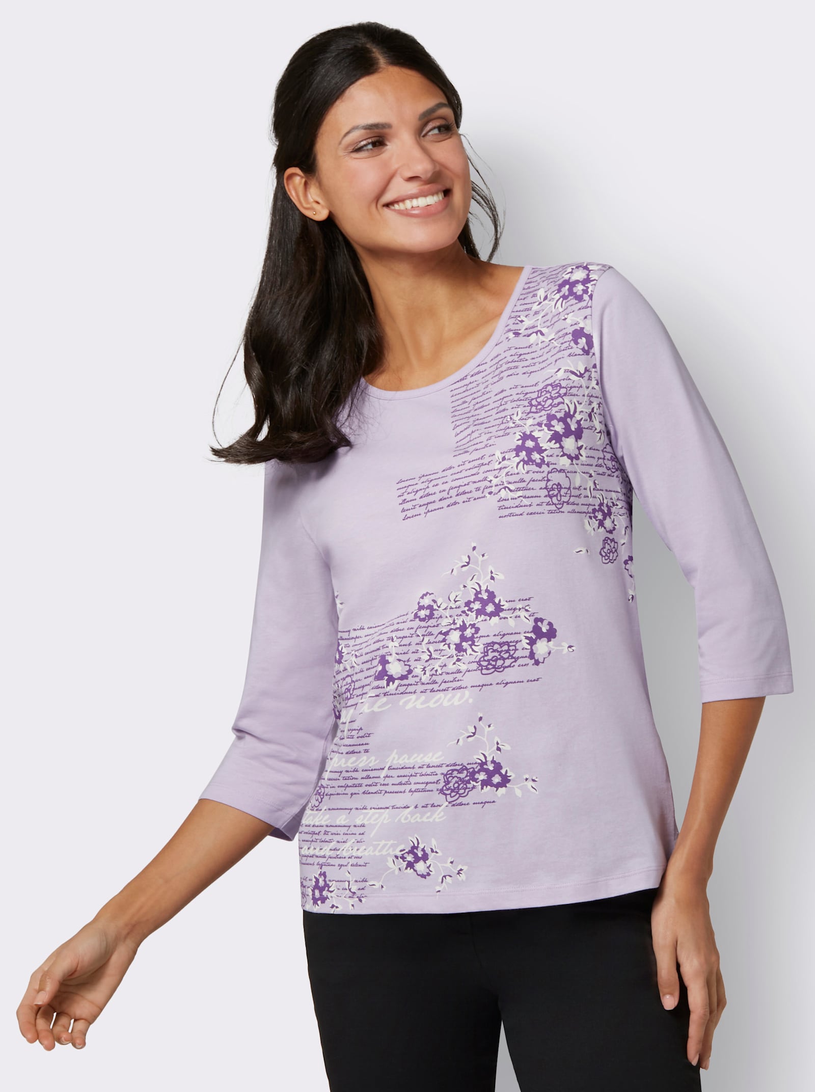 Rundhalsshirt mit platziertem Druck - flieder-lila