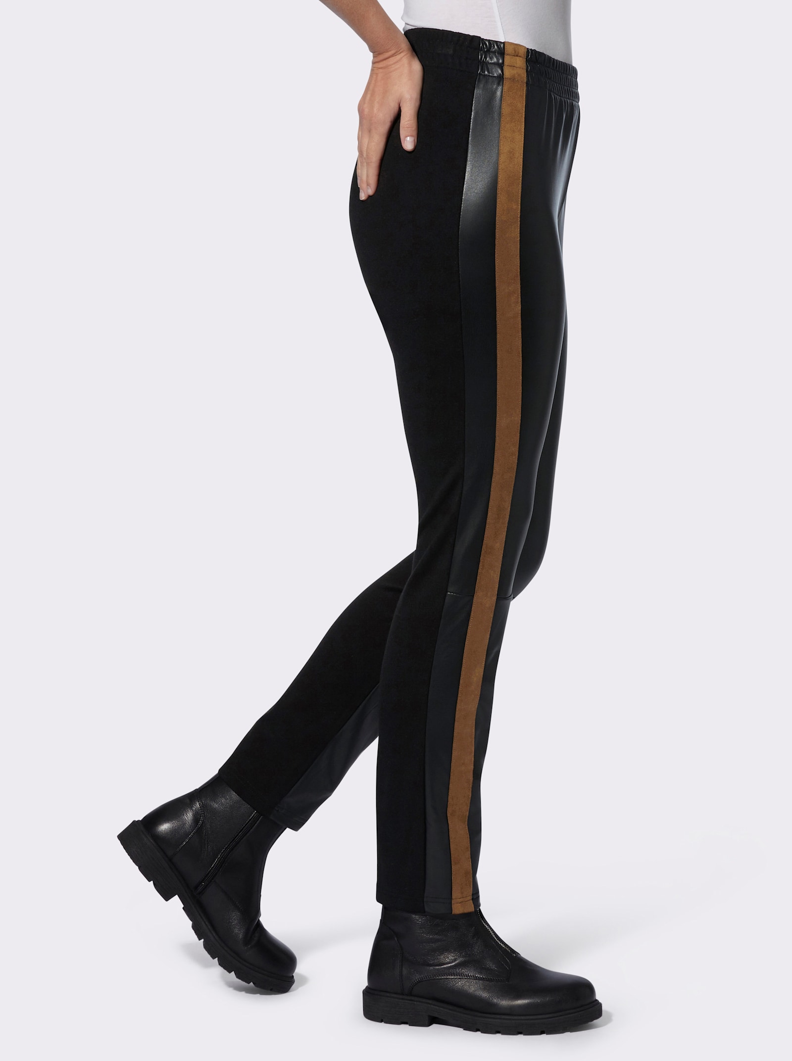 heine Byxa i skinnimitation med trikåbakstycke - svart