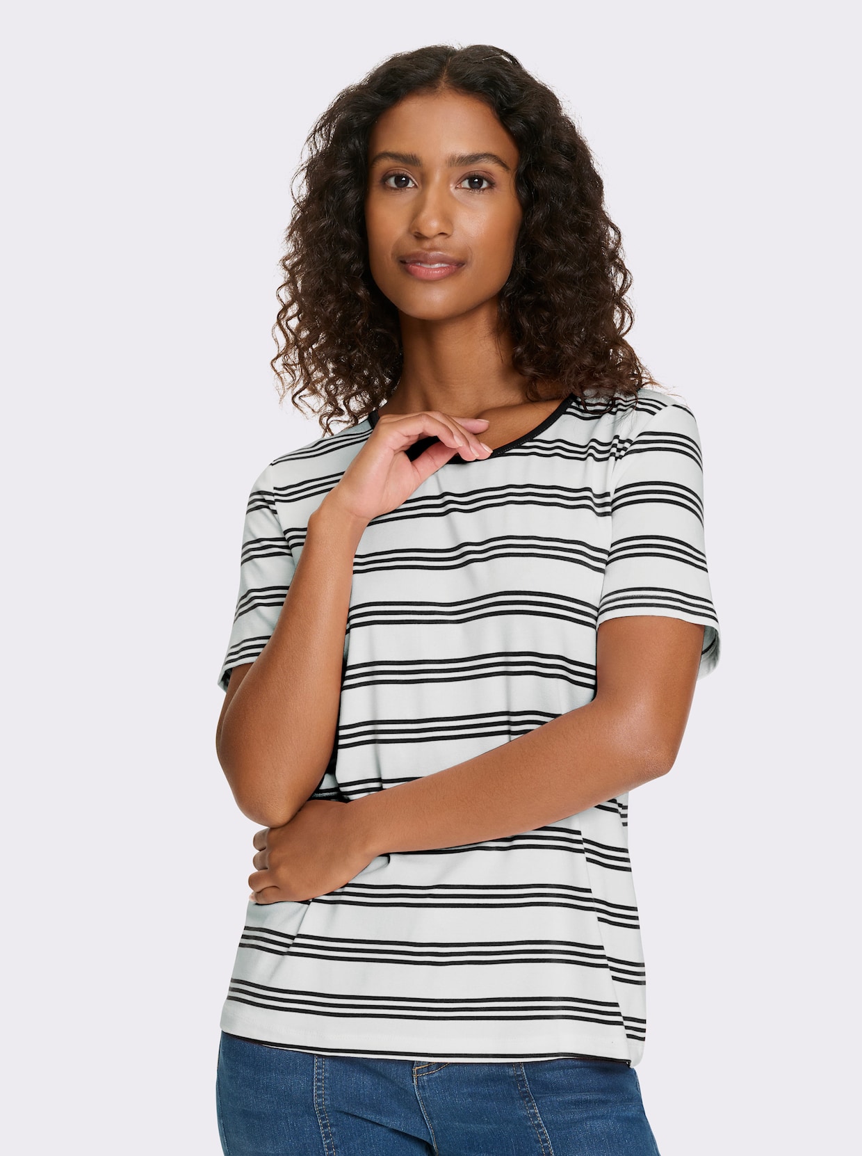heine Kurzarmshirt - schwarz-ecru-gestreift