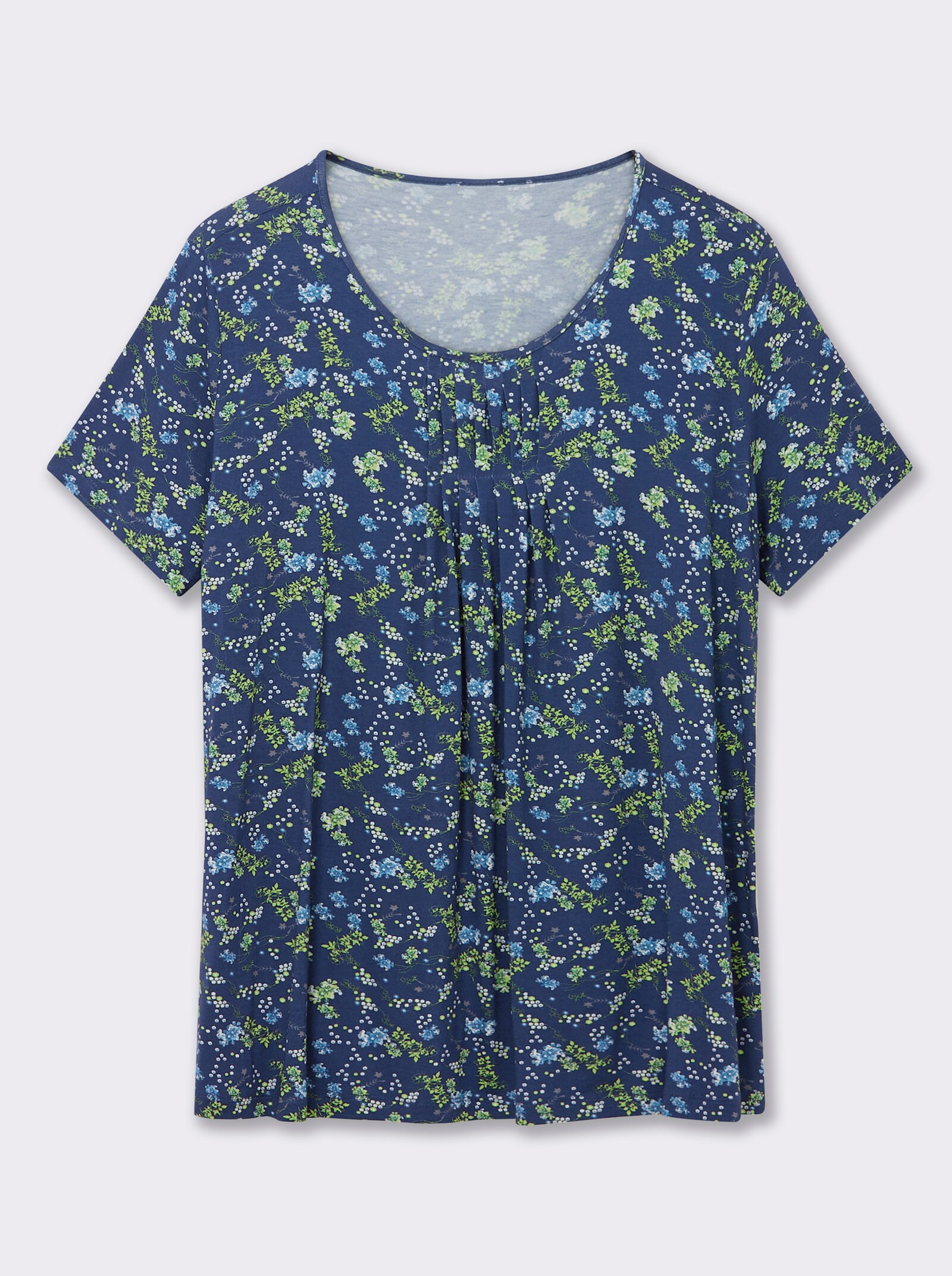 Tunikashirt mit Faltenpartie vorne - marine-bedruckt