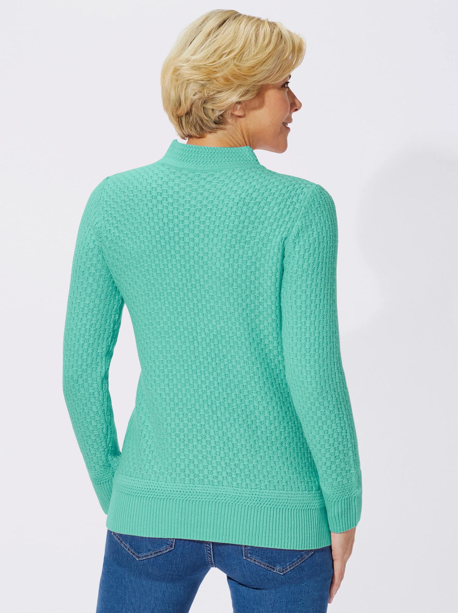 Stehkragenpullover mit Struktur-Muster - türkis