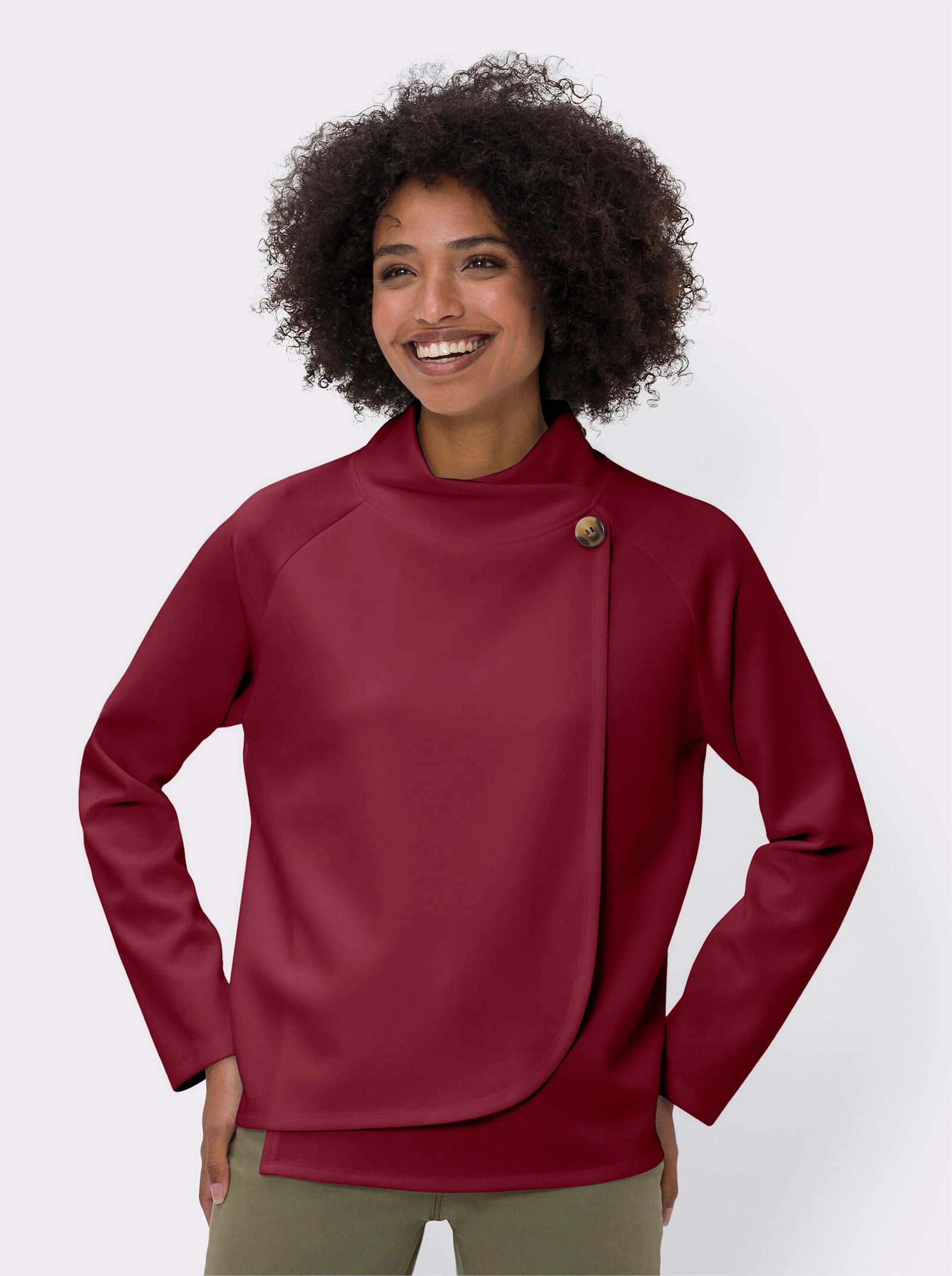 heine Sweatshirt in asymmetrischer Wickel-Optik - dunkelrot