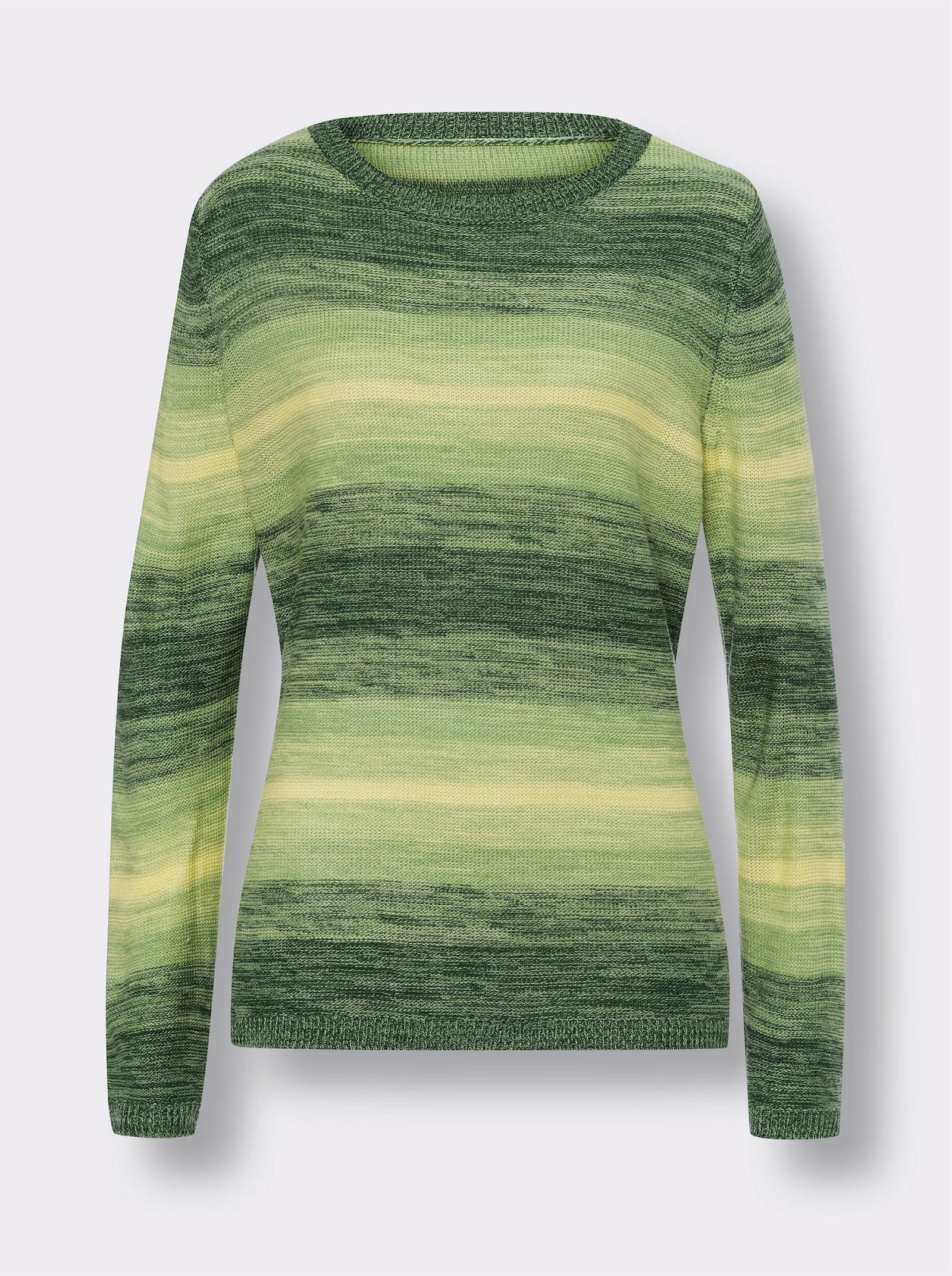 Svetr s kulatým výstřihem s odstupňováním barev - citronová-eukalyptová-vzor