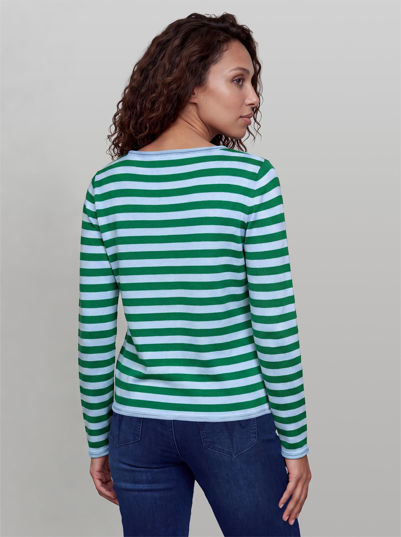 heine Feinstrickpullover mit Rollbündchen - grün-hellblau-geringelt