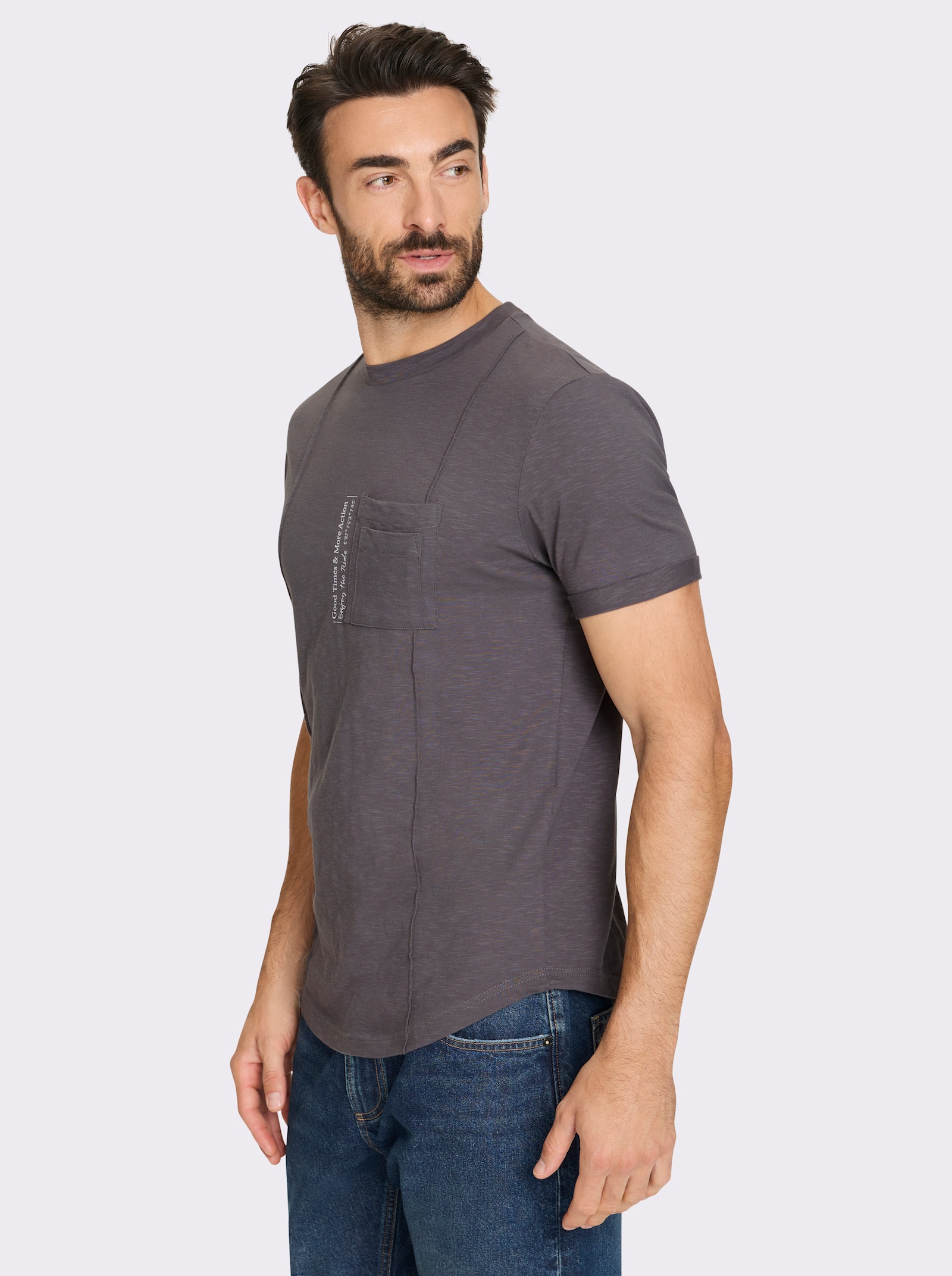 Marco Donati Kurzarmshirt mit Verzierung, kontrastfarben - anthrazit