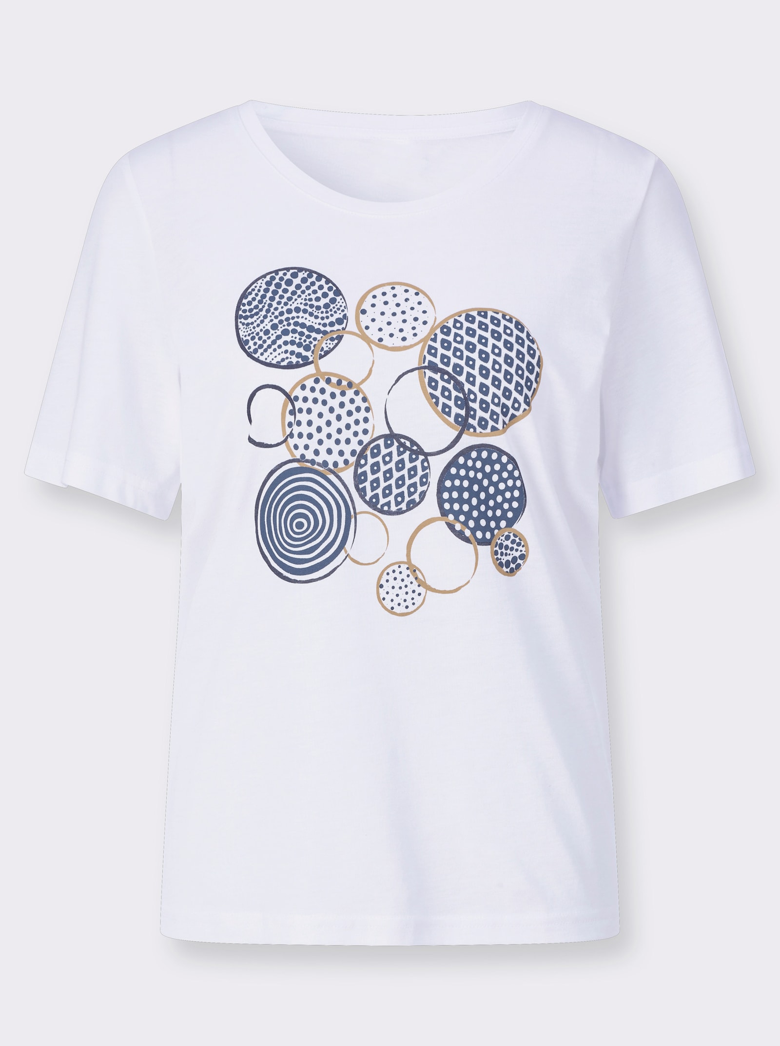 Kurzarmshirt mit platziertem Front-Druck - weiß-jeansblau-bedruckt