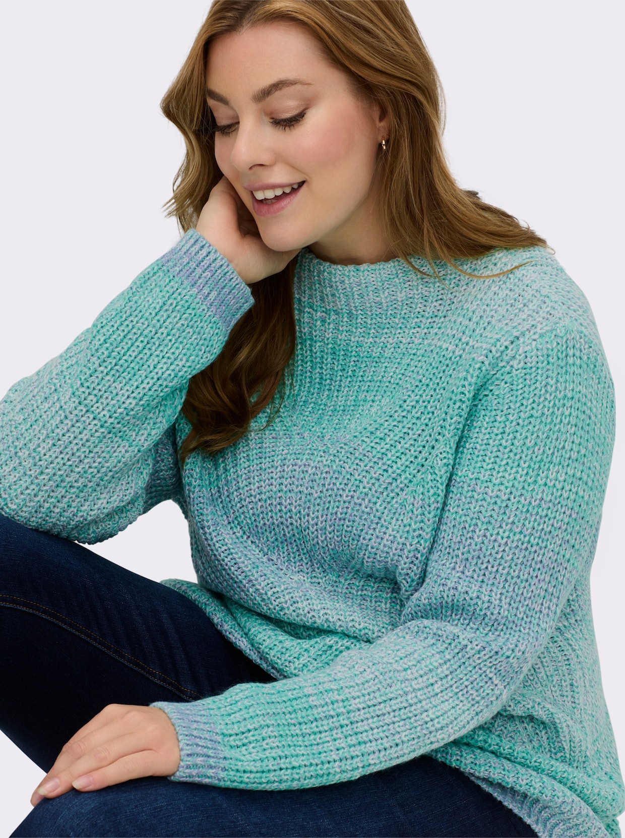 Strickpullover mit Kelchkragen - blaugrün-bleu-meliert