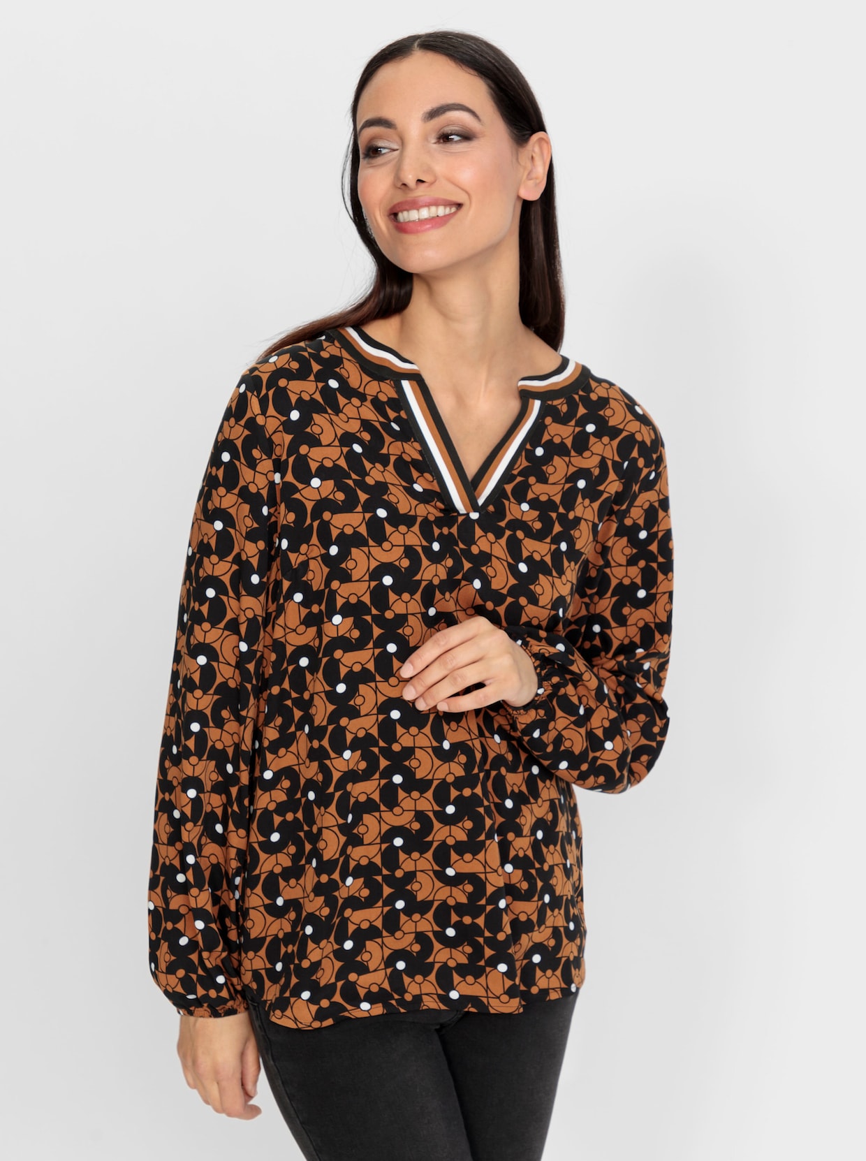 heine Blouse met print - cognac/zwart bedrukt