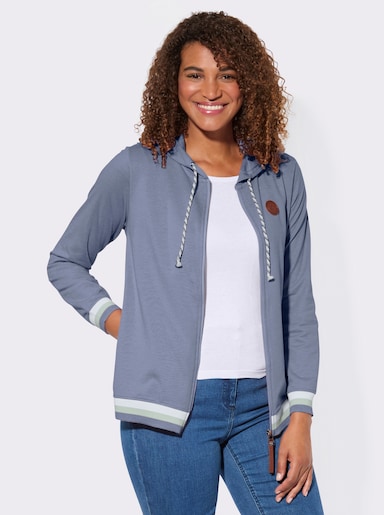 Shirtjacke mit Kontrast-Rippbündchen - taubenblau