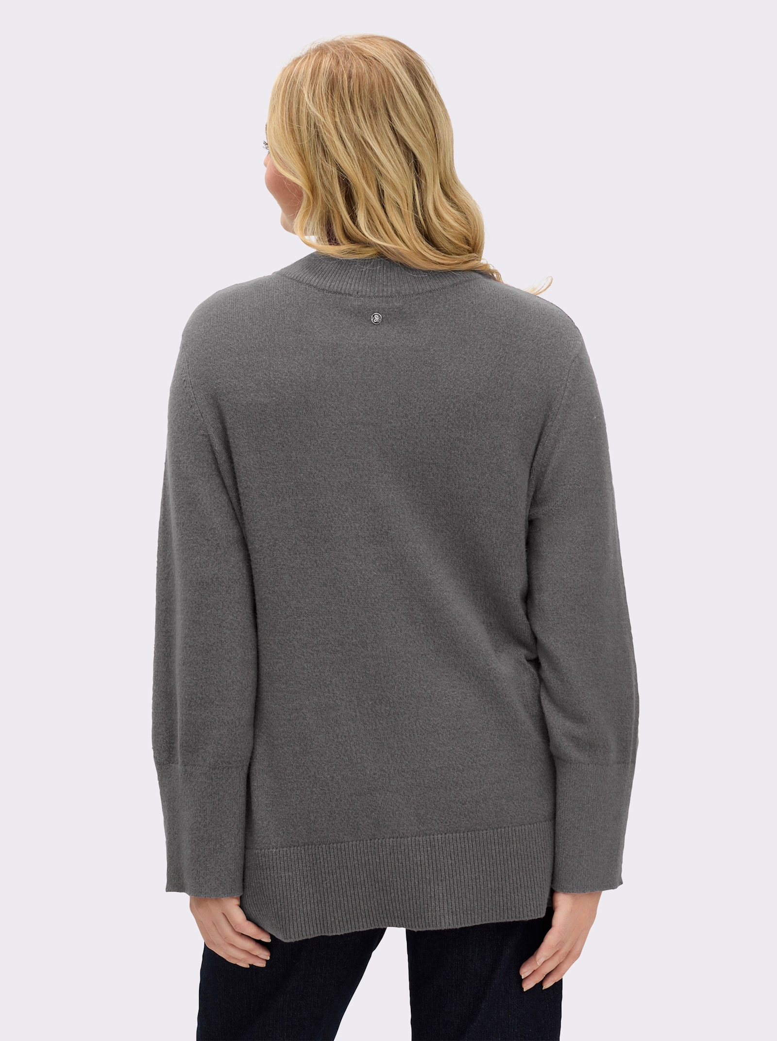 sheego Pullover mit Melangegarn - grau-anthrazit-meliert