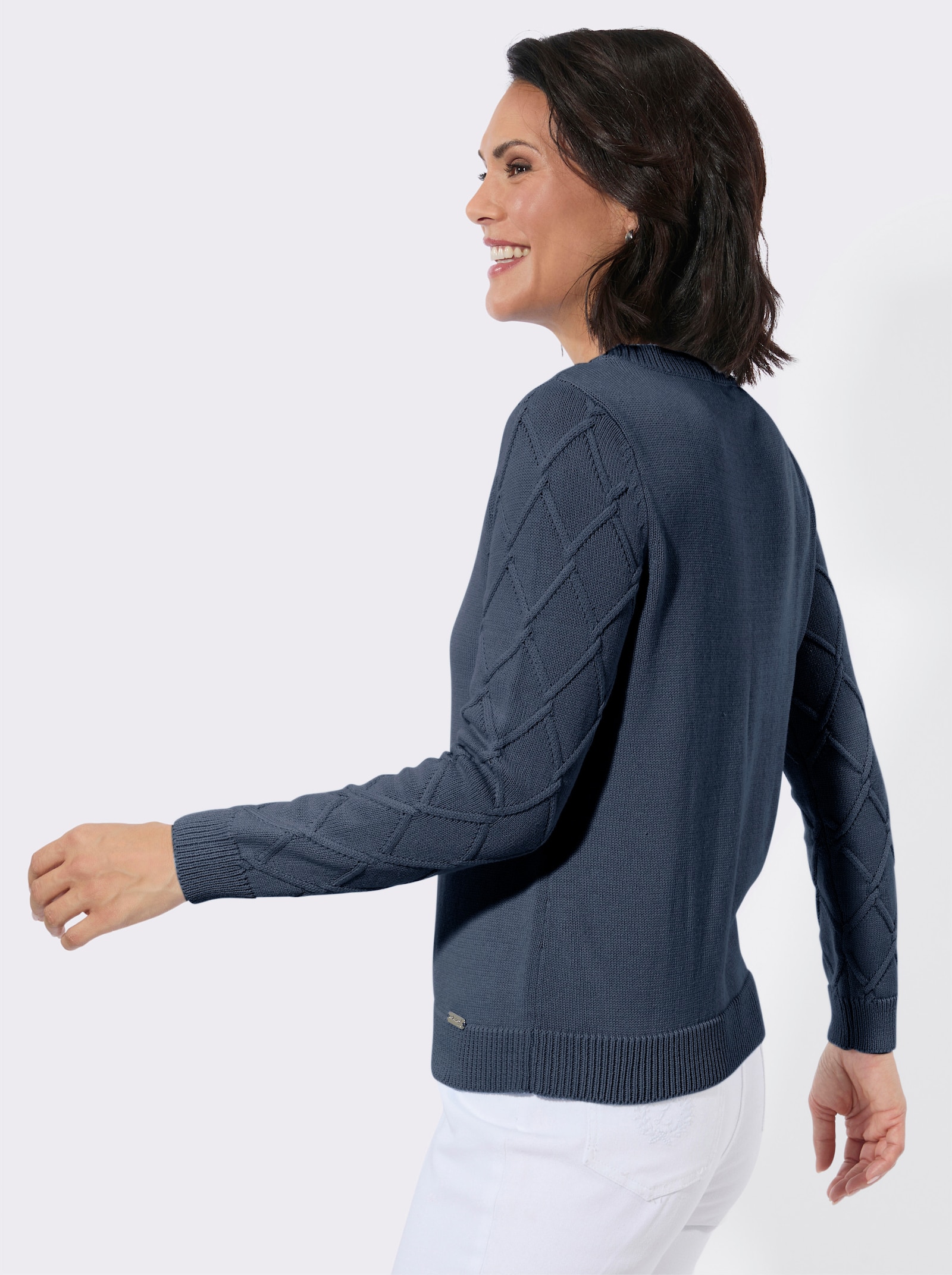 Baumwollpullover mit Rautenmuster - dunkelblau