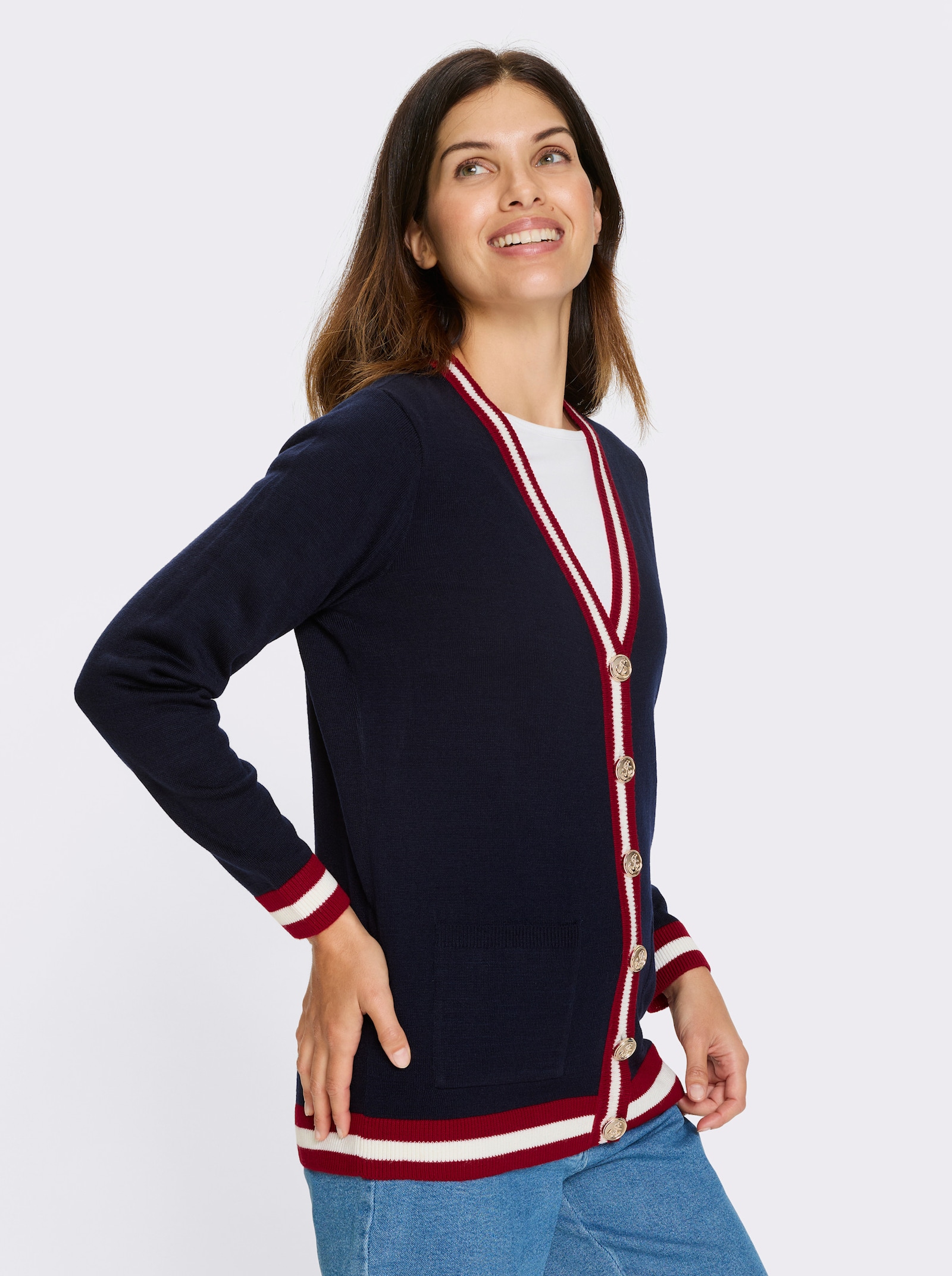 Pletený kardigan - námornícka modrá a červená
