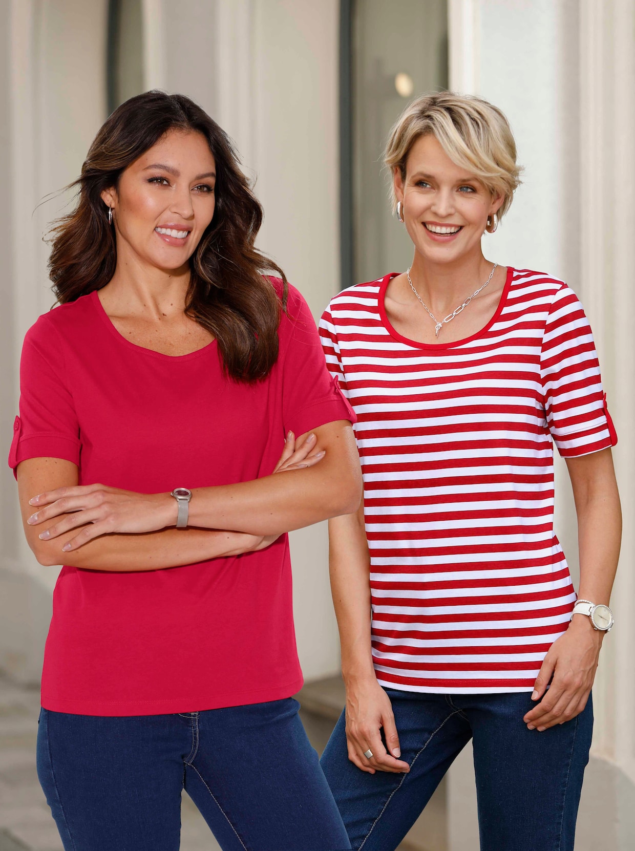 Shirts (2 stuks) - rood + ecru/rood gestreept