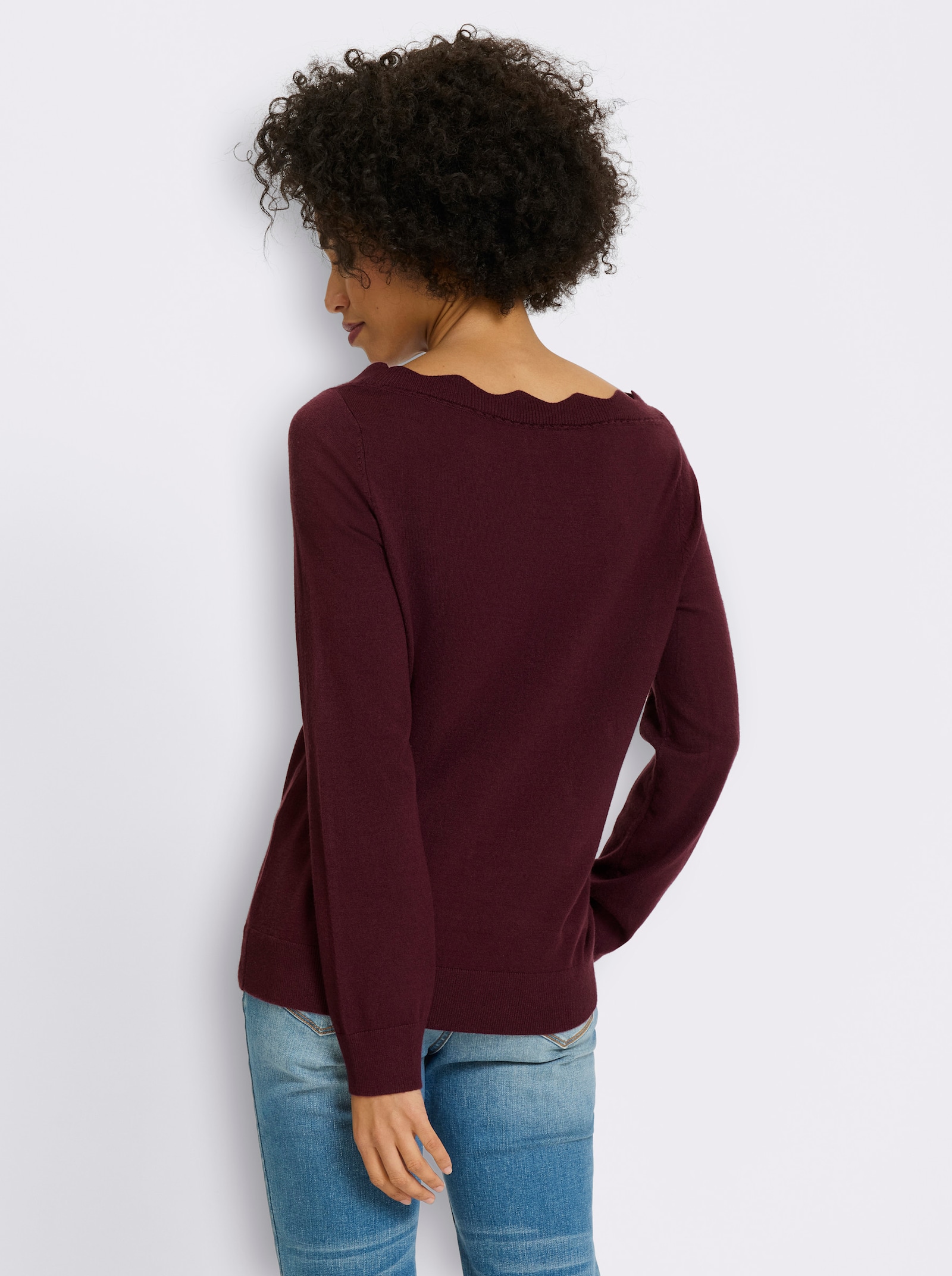 heine Feinstrickpullover mit Wellenkante - burgund