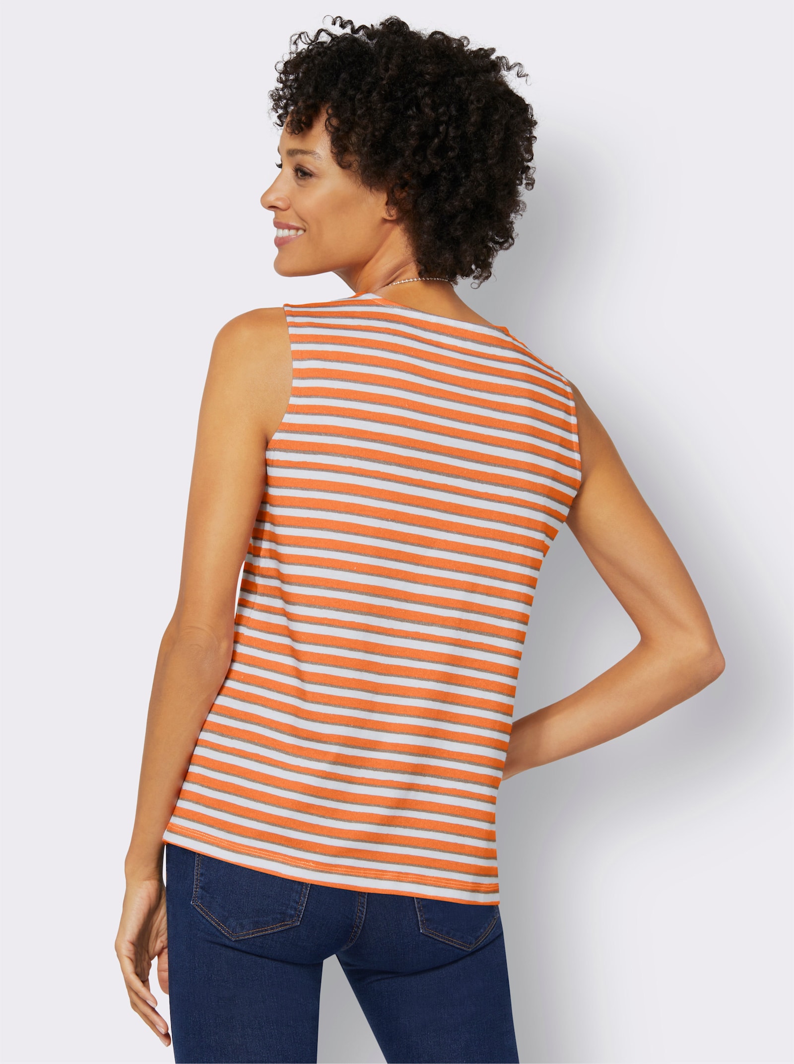 Ringelshirt mit Rundhals-Ausschnitt - orange-weiß-geringelt