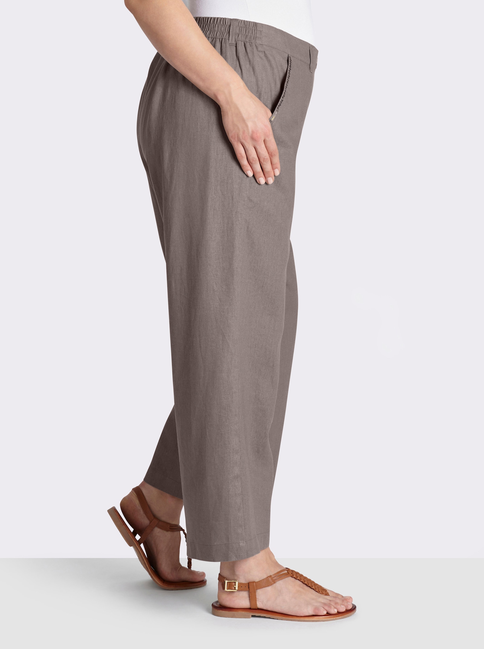 sheego Leinenhose mit Pailletten an den Taschen - dunkeltaupe