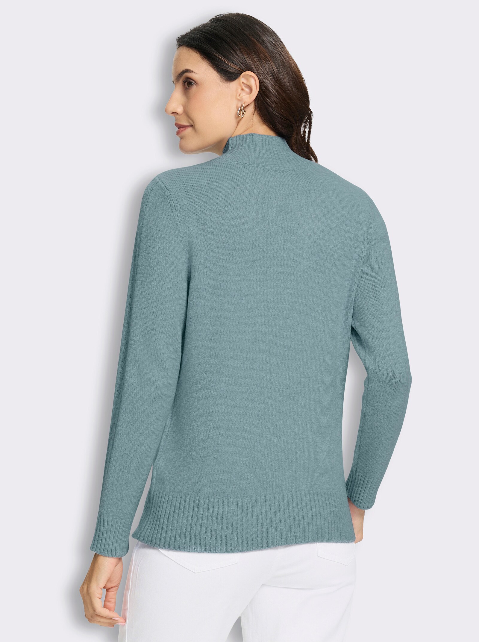 Stehkragenpullover mit Zopfmuster - jade-meliert