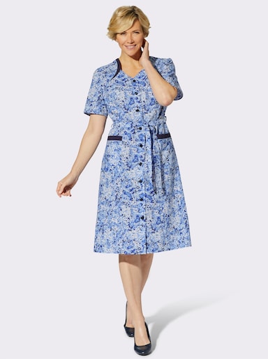 Kleiderschürze mit Kontrast-Blenden - himmelblau-marine-bedruckt