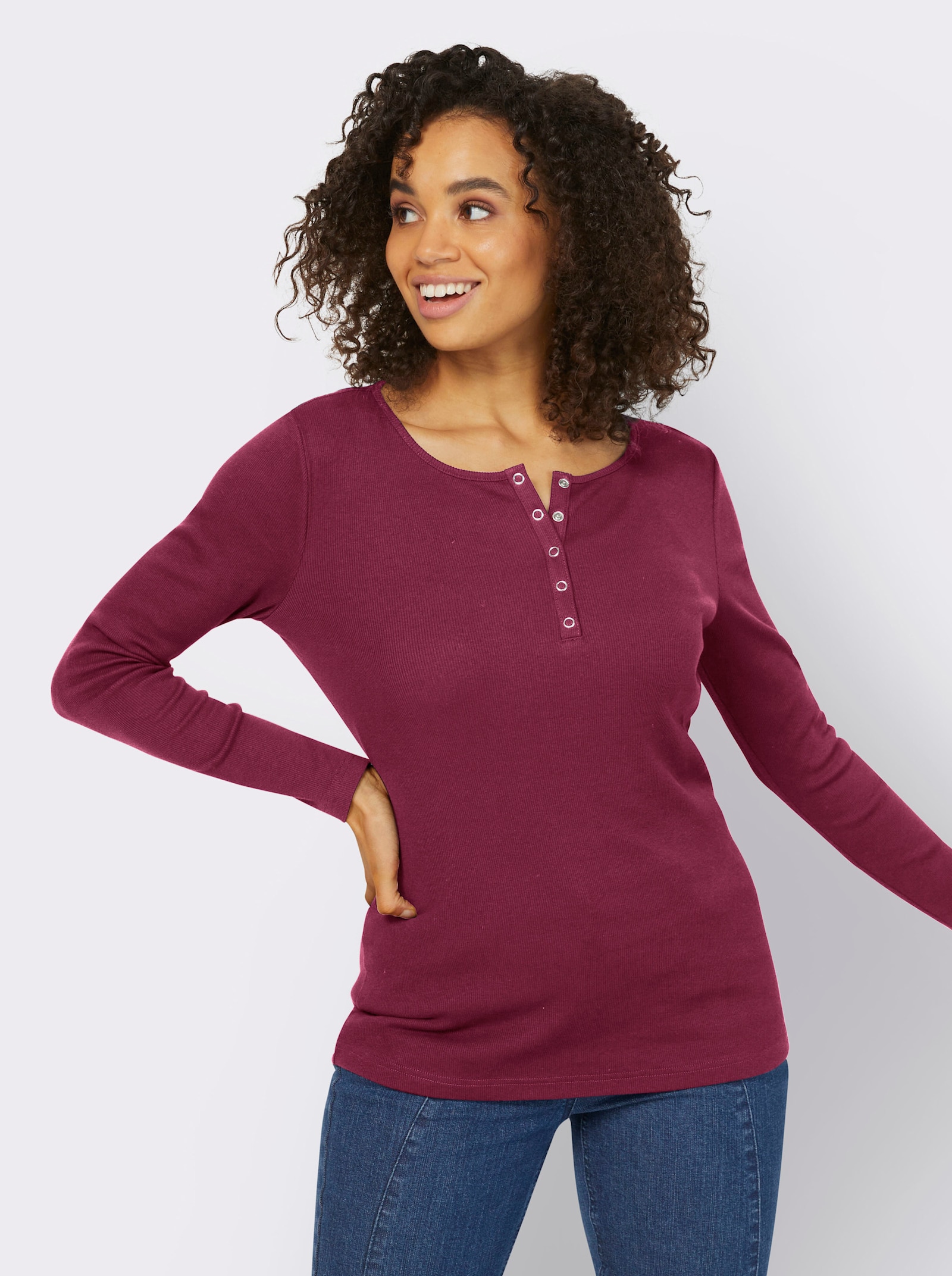 heine Langarmshirt mit Ripp-Struktur - bordeaux