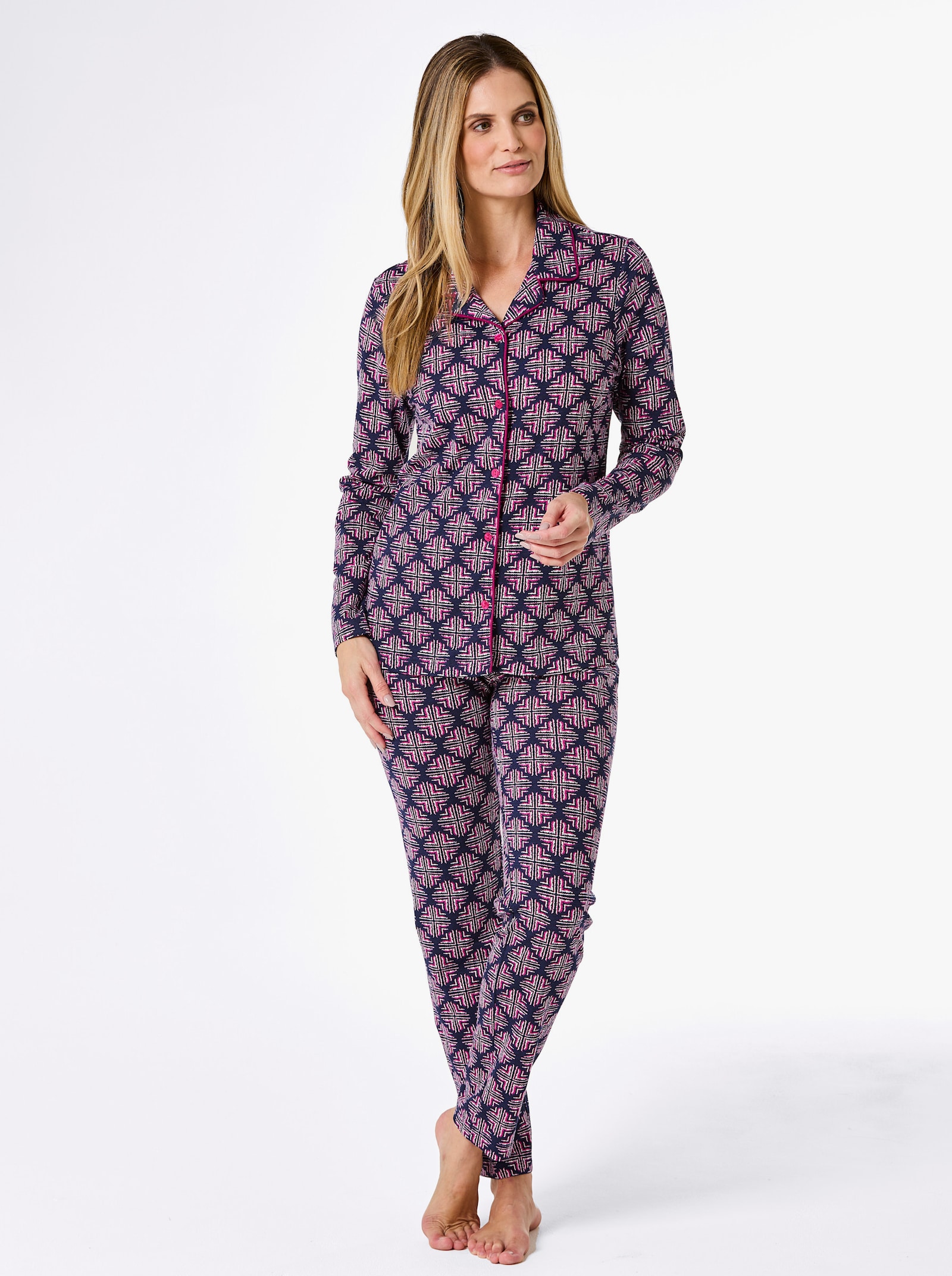 wäschepur Pyjama - marine-magenta-bedruckt