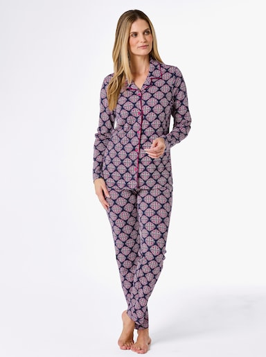 wäschepur Pyjama - marine-magenta-bedruckt
