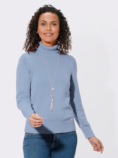 Rollkragenpullover im Baumwoll-Mix - eisblau