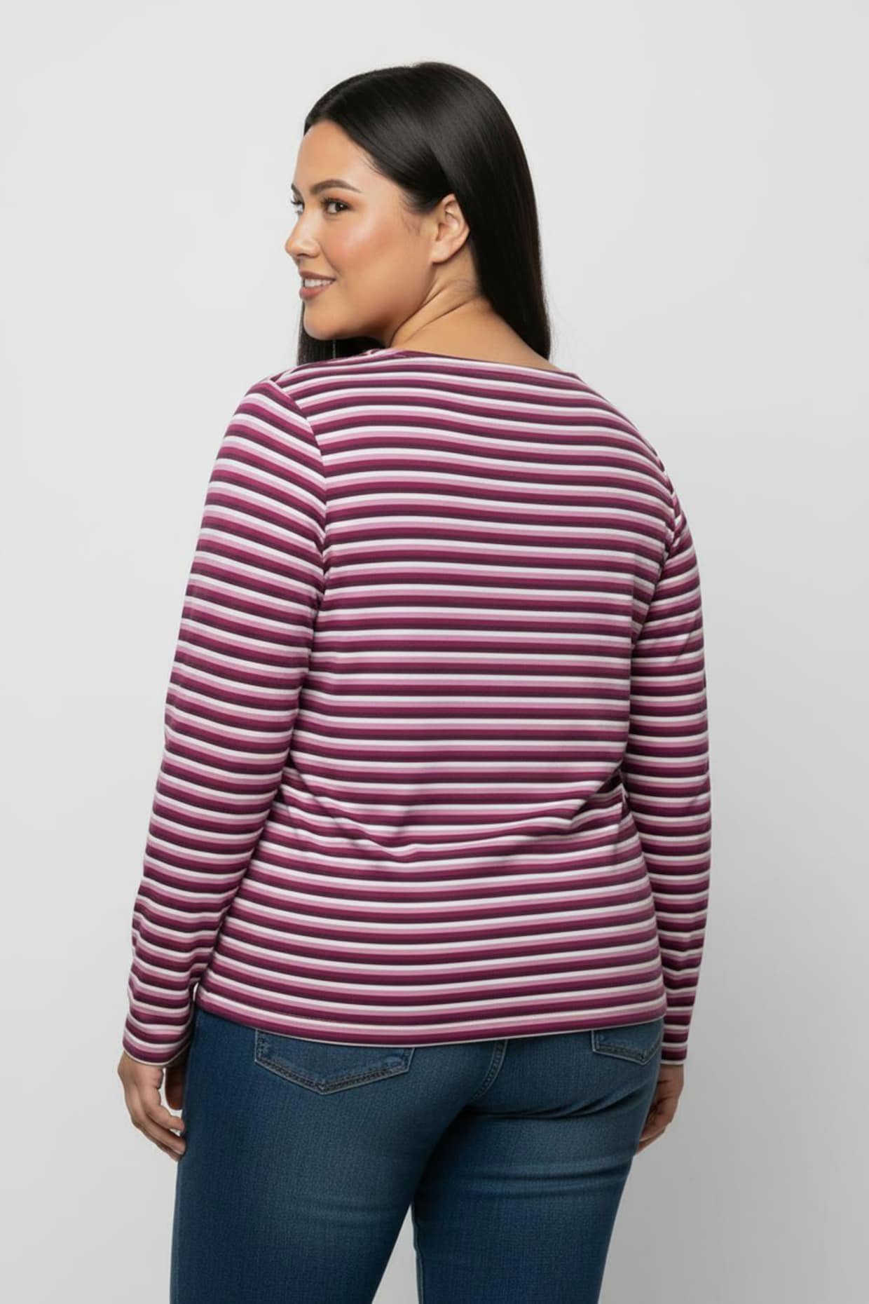 Langarmshirt im Ringel-Dessin - magenta-marine-geringelt