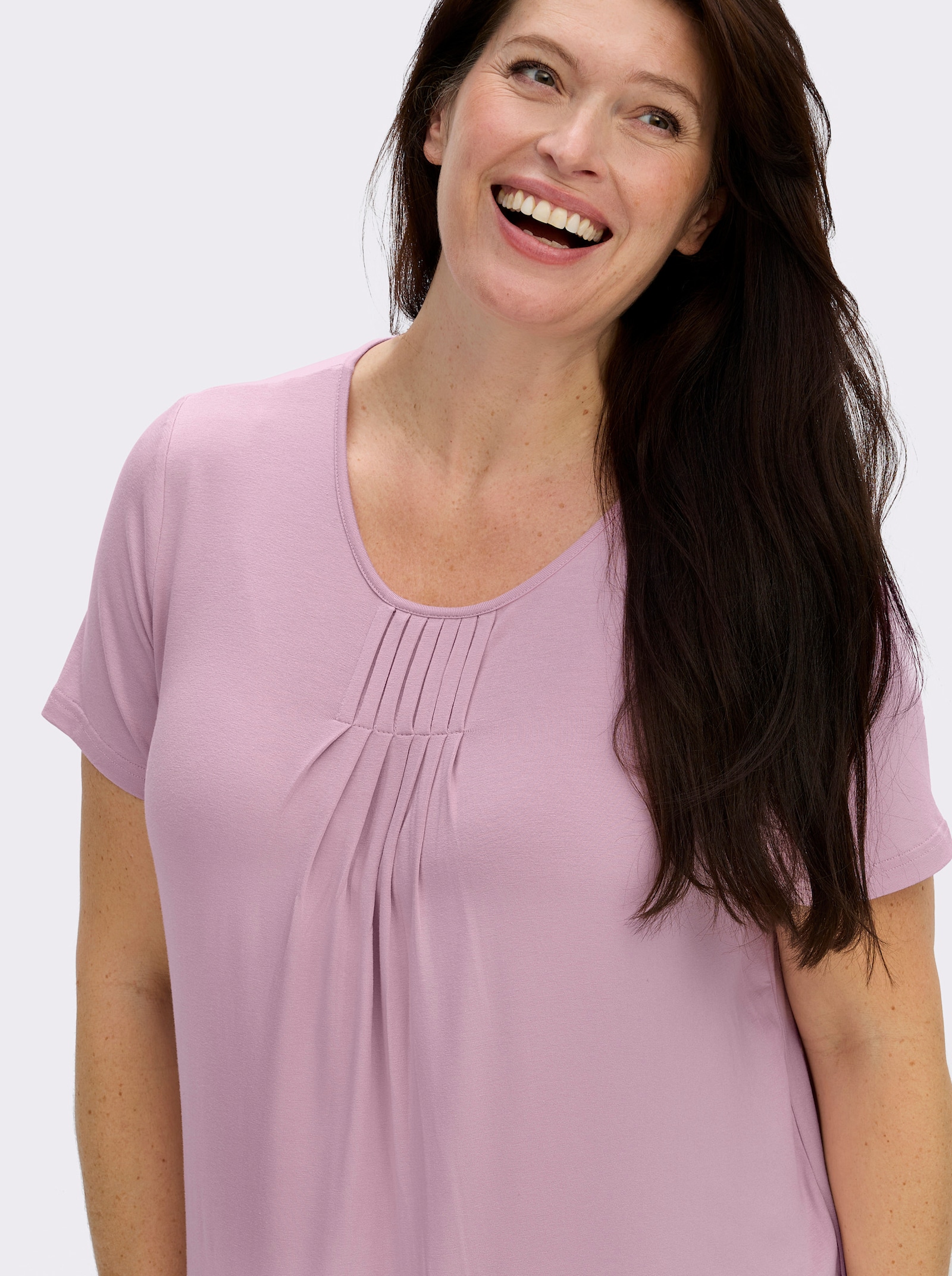  Rundhalsshirt in A-Form mit Falten - rosé