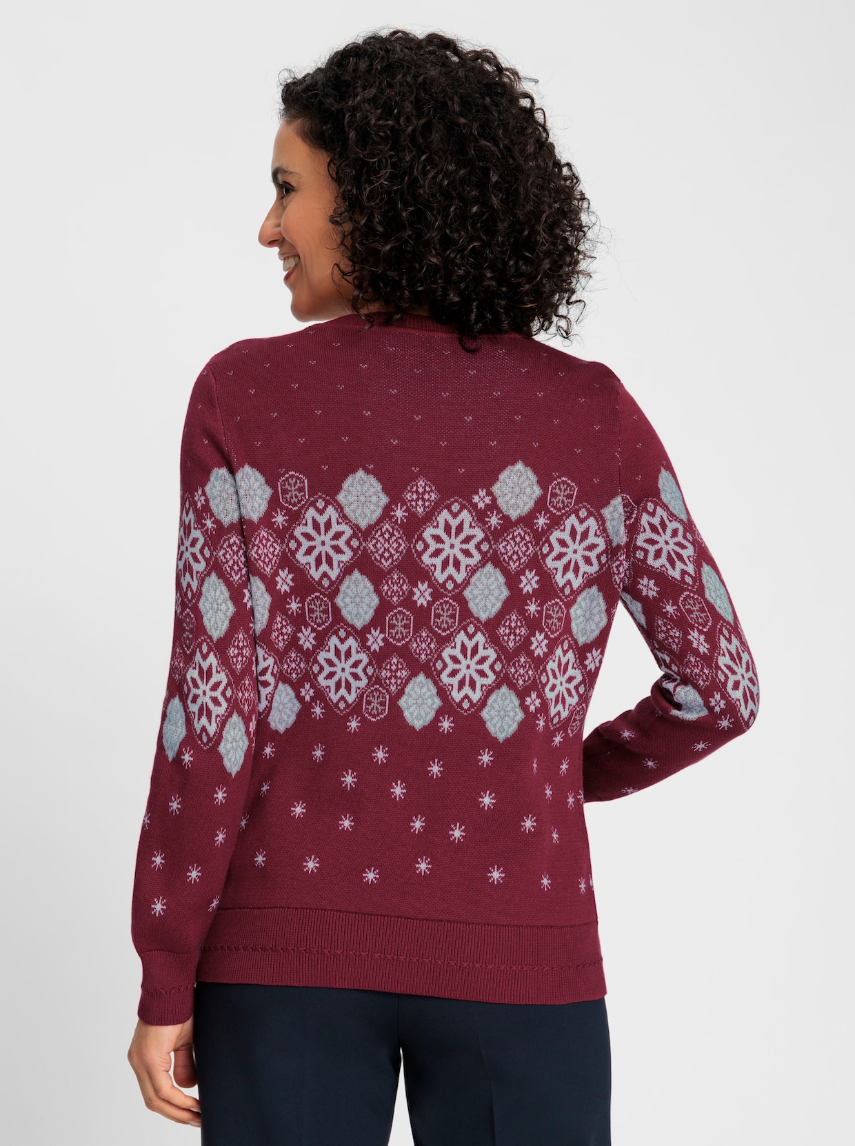 Jacquard-Pullover - dunkelrot-gemustert