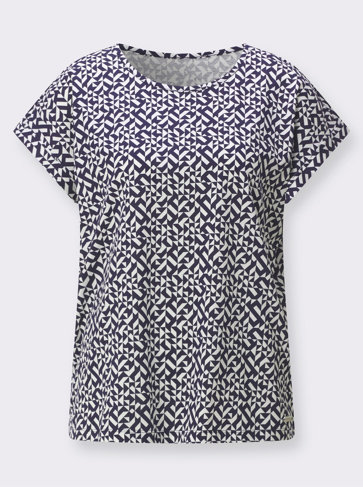 Print-Shirt mit paspeliertem Ausschnitt - marine-ecru