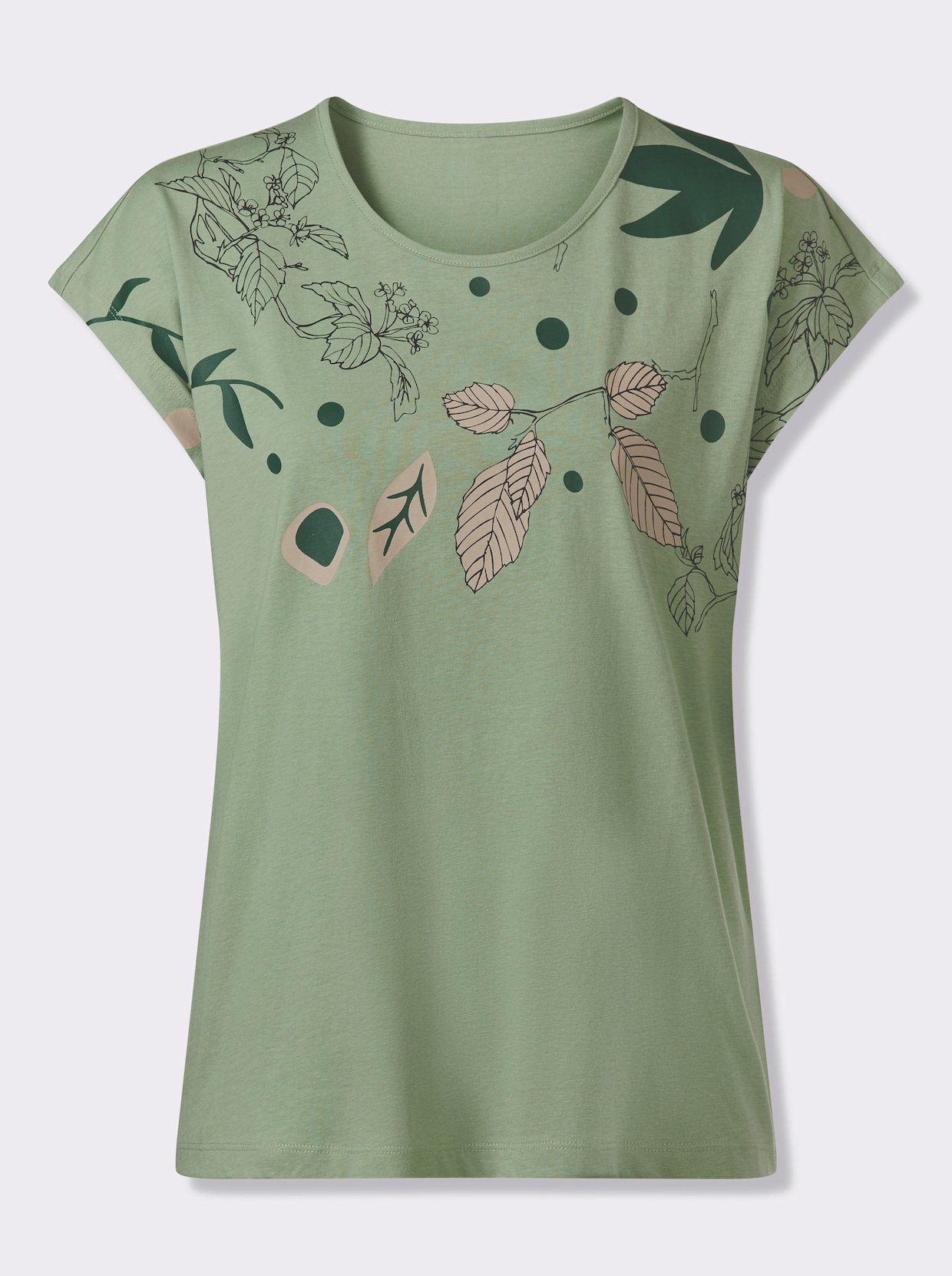 Rundhalsshirt mit platziertem Druck - eucalyptus-moos-bedruckt