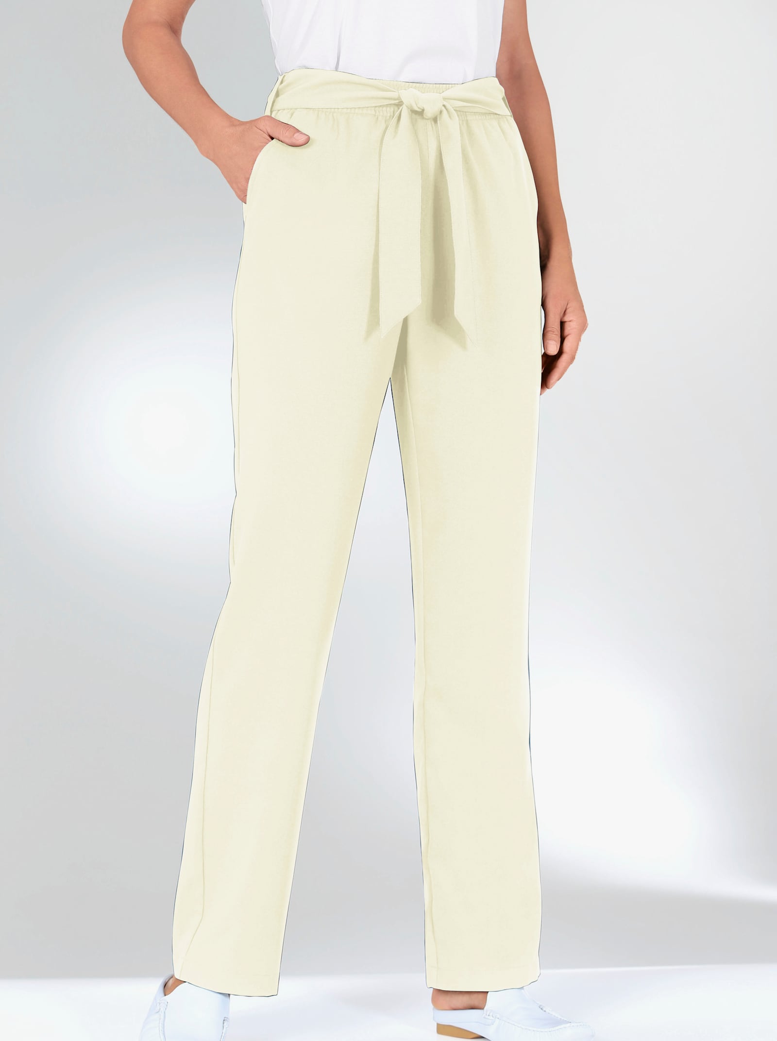 Palazzohose mit Bindegürtel - ecru