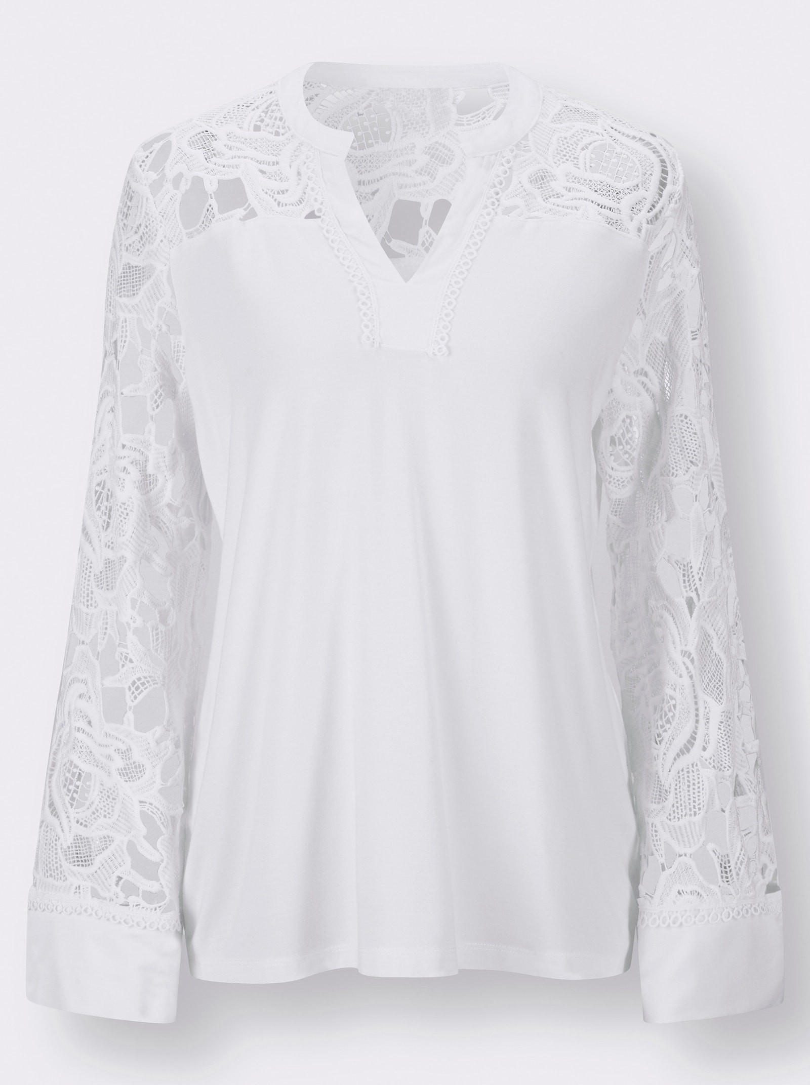 Spitzenshirt in Modal-Qualität, mit Elasthan - weiß