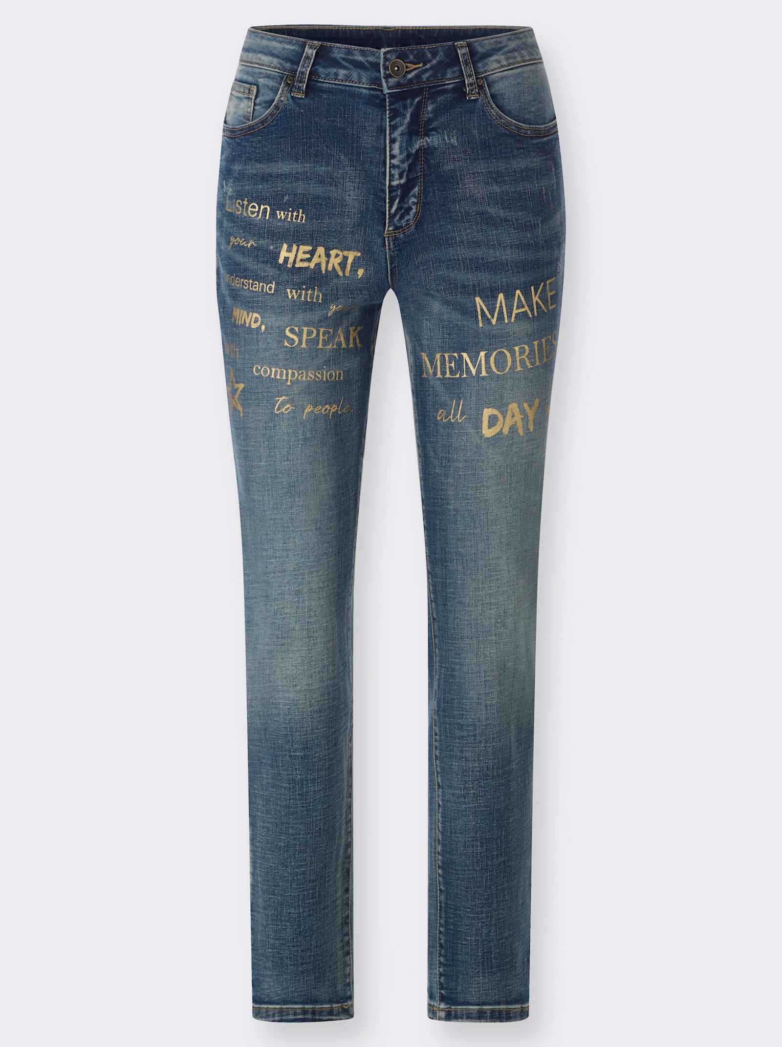heine Jeans mit Foliendruck - blue-stone-washed