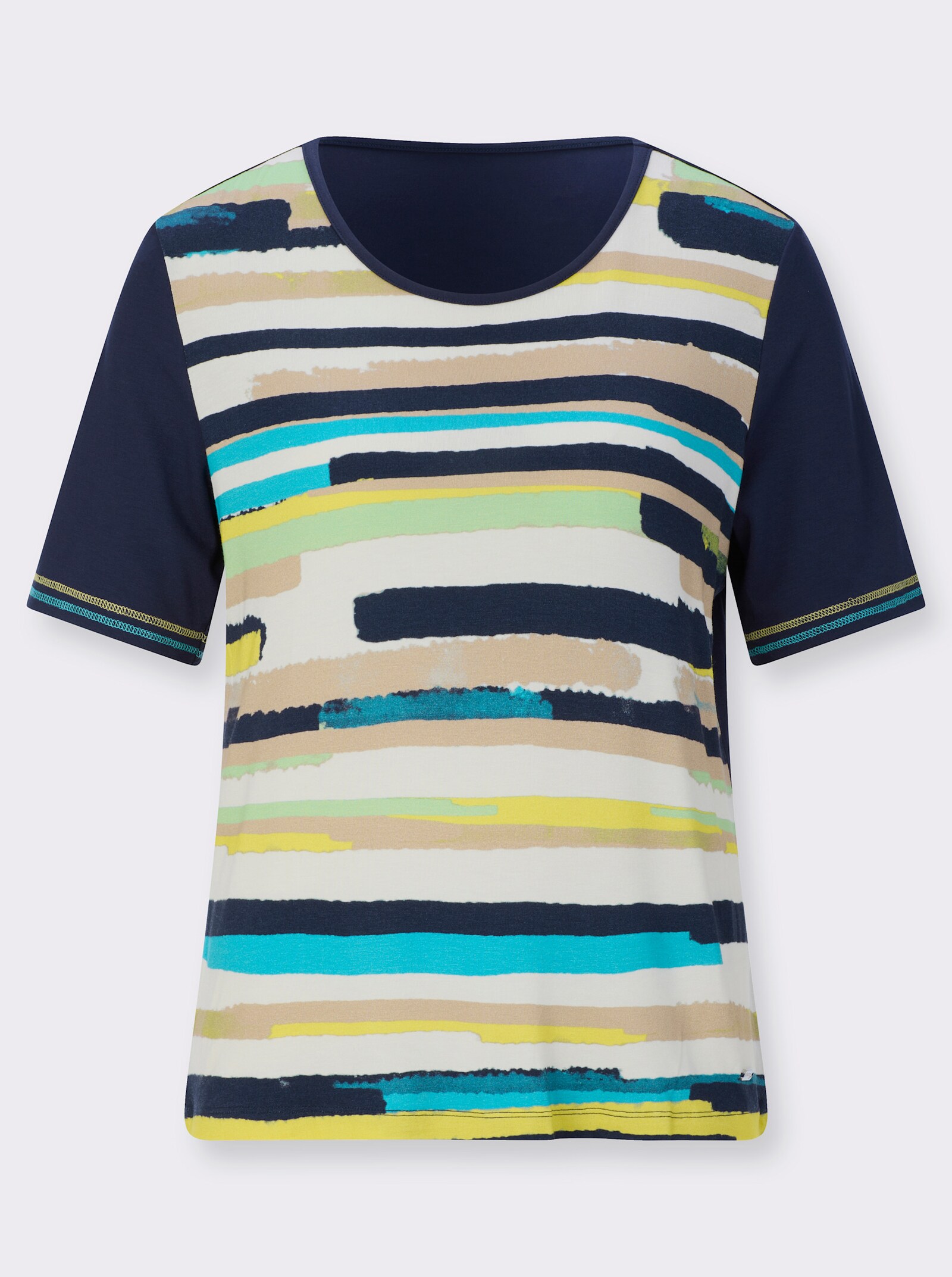 Rundhalsshirt mit platziertem Druck - marine-limone-bedruckt