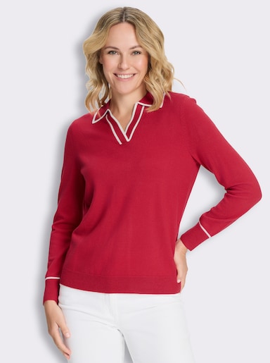 Polopullover mit Kontrast-Details - erdbeere