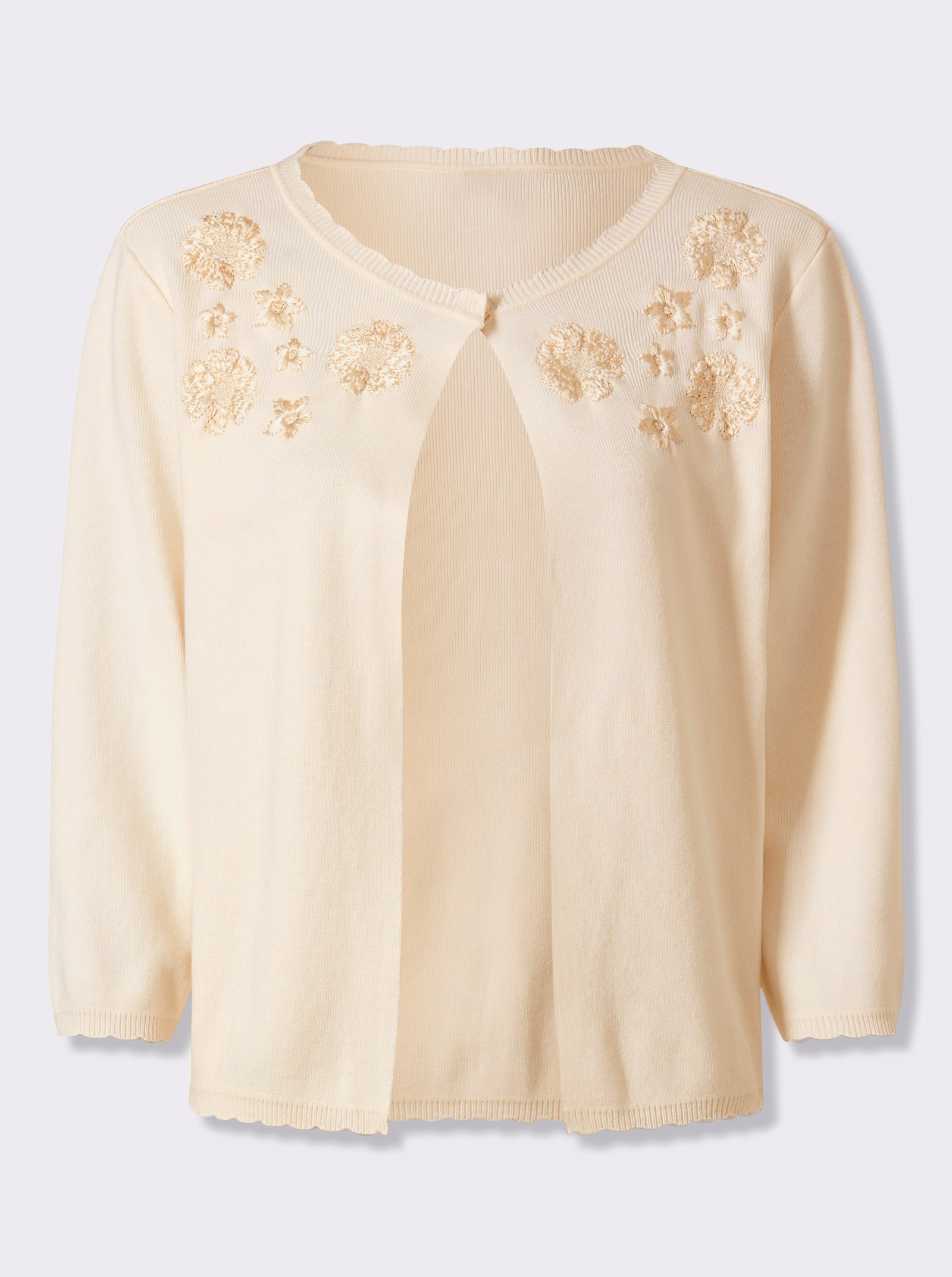 heine Feinstrickjacke mit glänzender Blütenstickerei - champagner