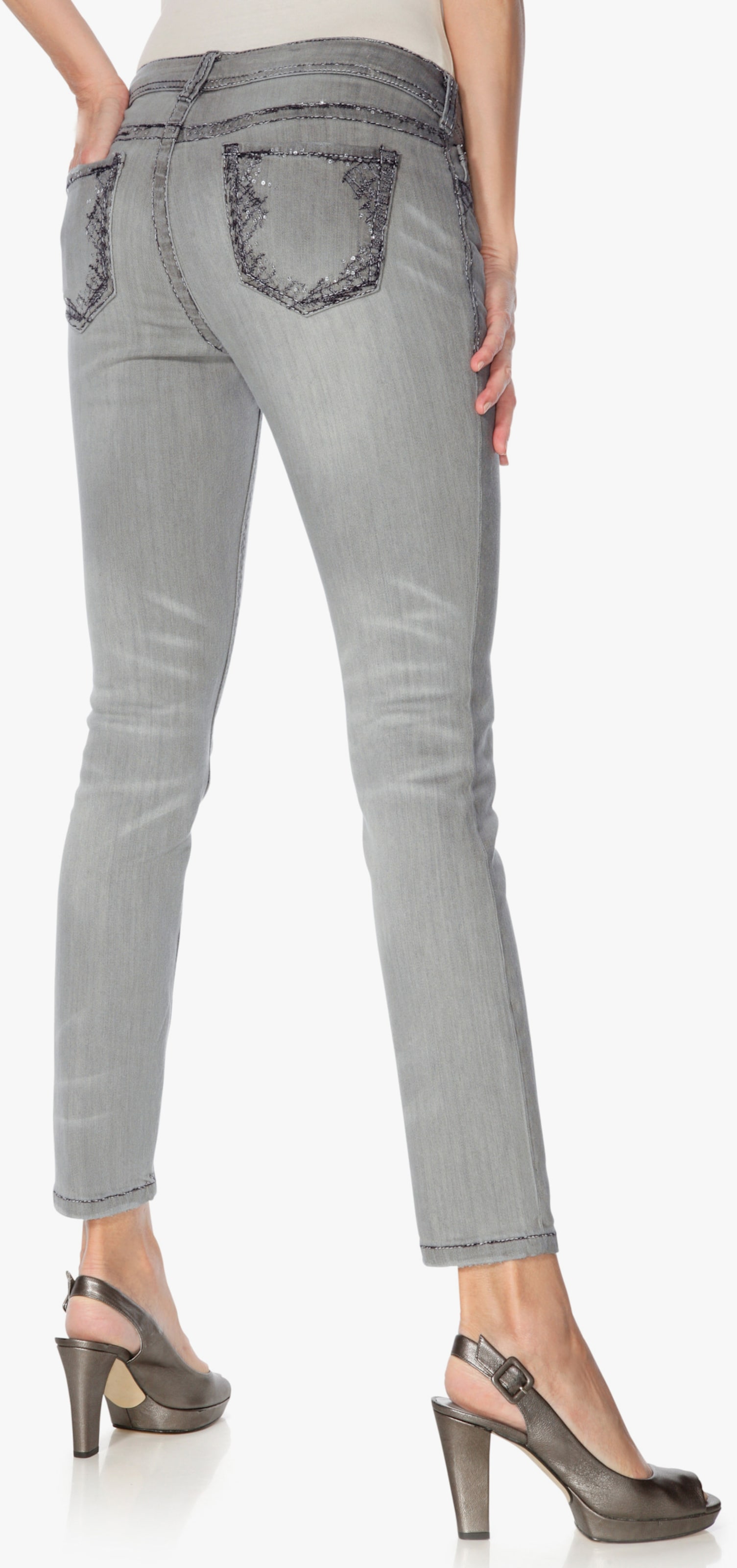 heine Skinny jeans met borduursel - grey denim
