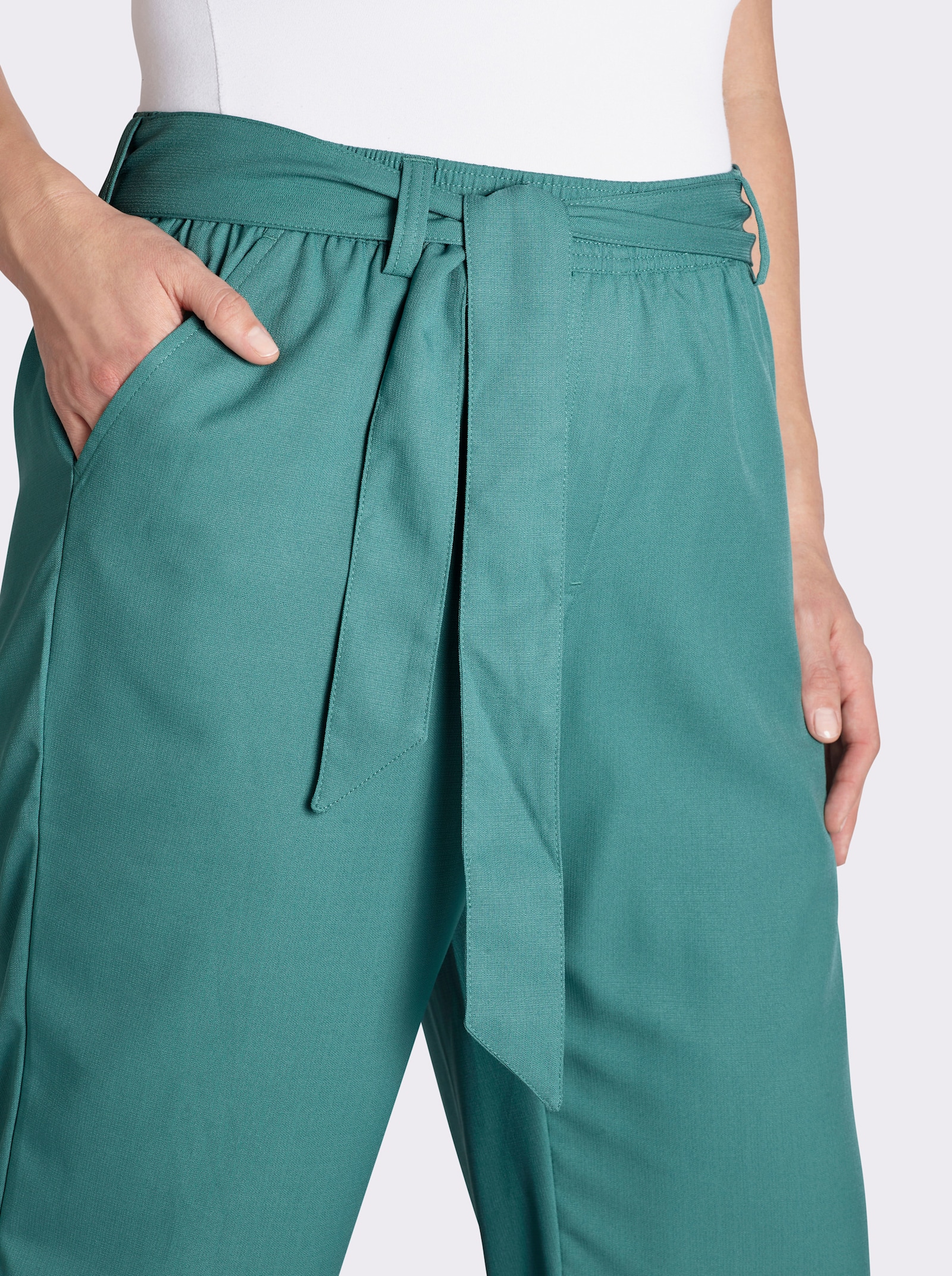 Palazzohose mit Bindegürtel - türkis