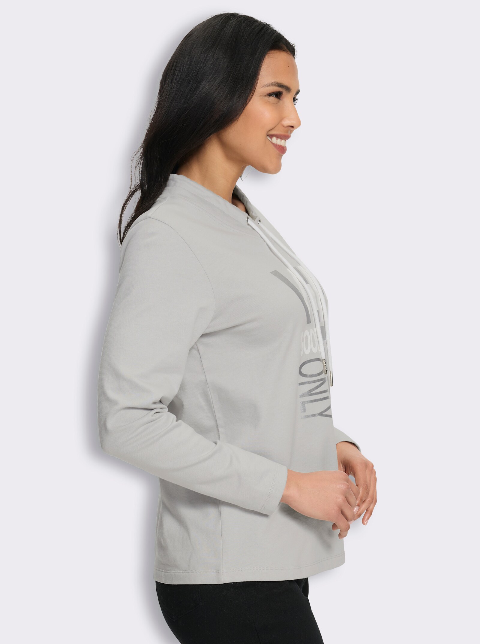 Sweatshirt mit überlappendem Ausschnitt - hellgrau