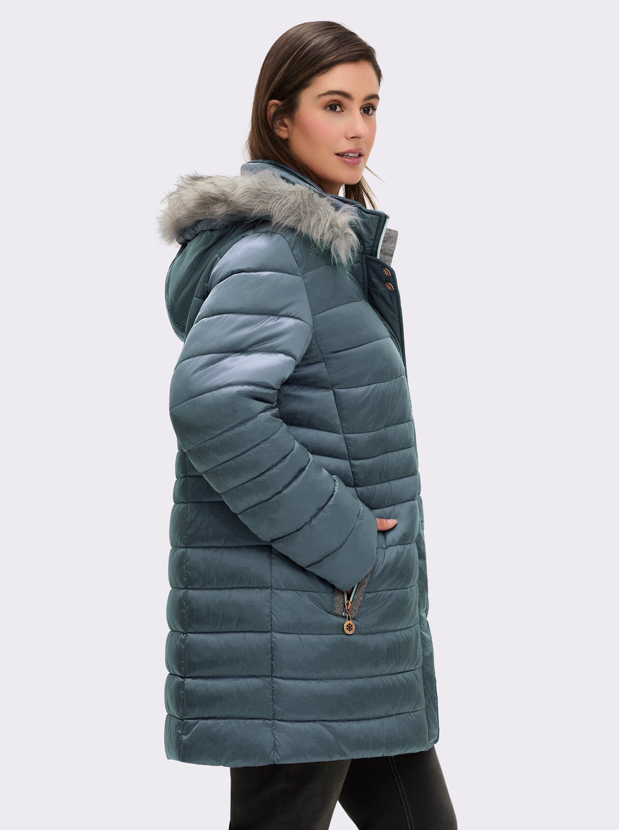 Steppjacke mit Pelz-Imitat - jade