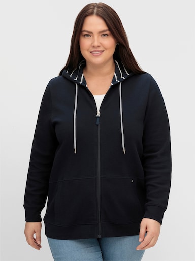 sheego Sweatjacke in Waffelpiqué-Struktur - nachtblau