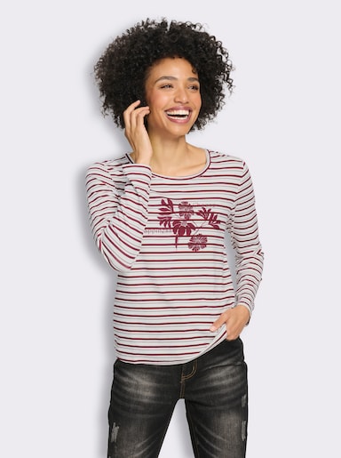 heine Langarmshirt mit Ringel- und Blüten-Print - bordeaux-ecru-geringelt
