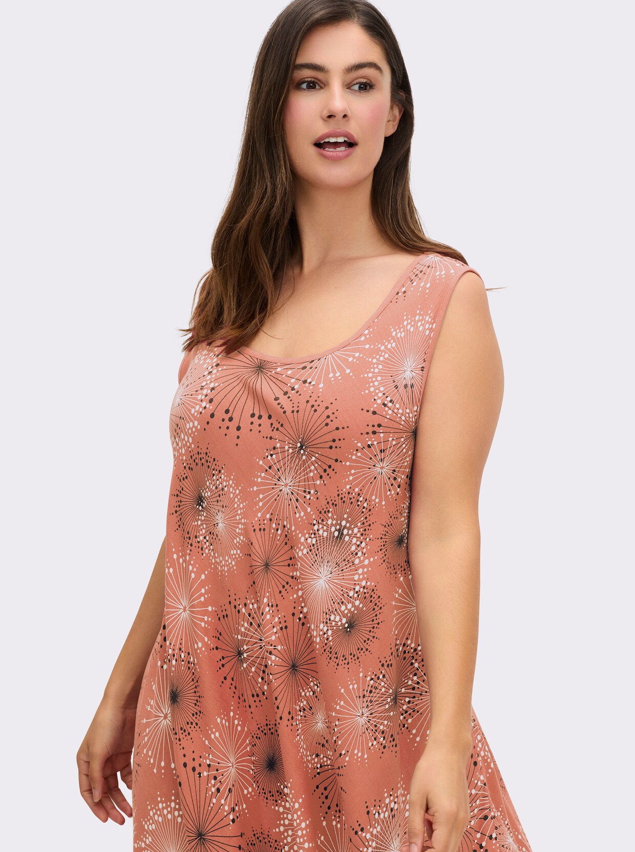 Druckkleid mit Blüten-Muster, figurumspielend - papaya-graphit-bedruckt